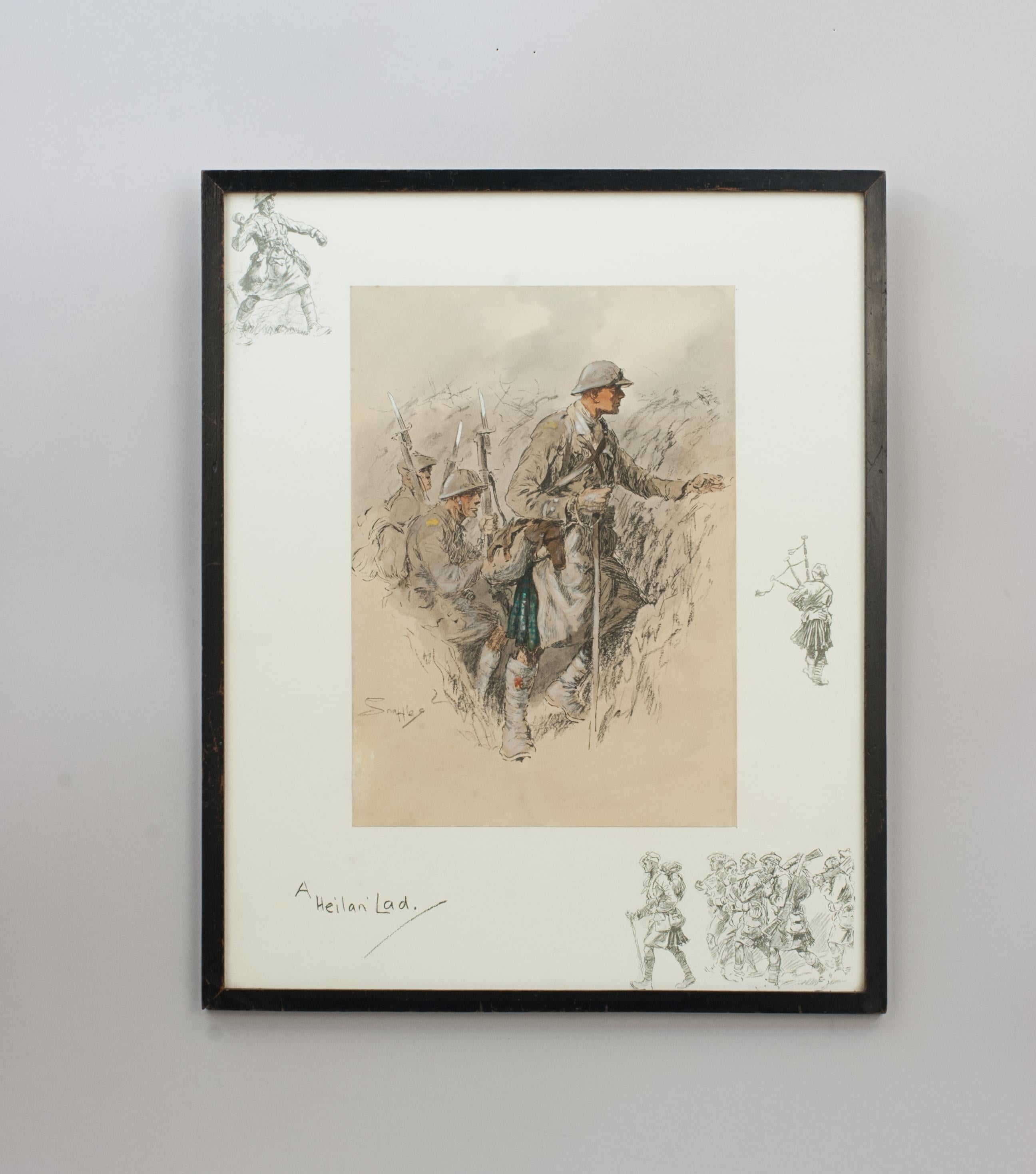 English WW1 Military Print Heilan' Lad by Snaffles For Sale
