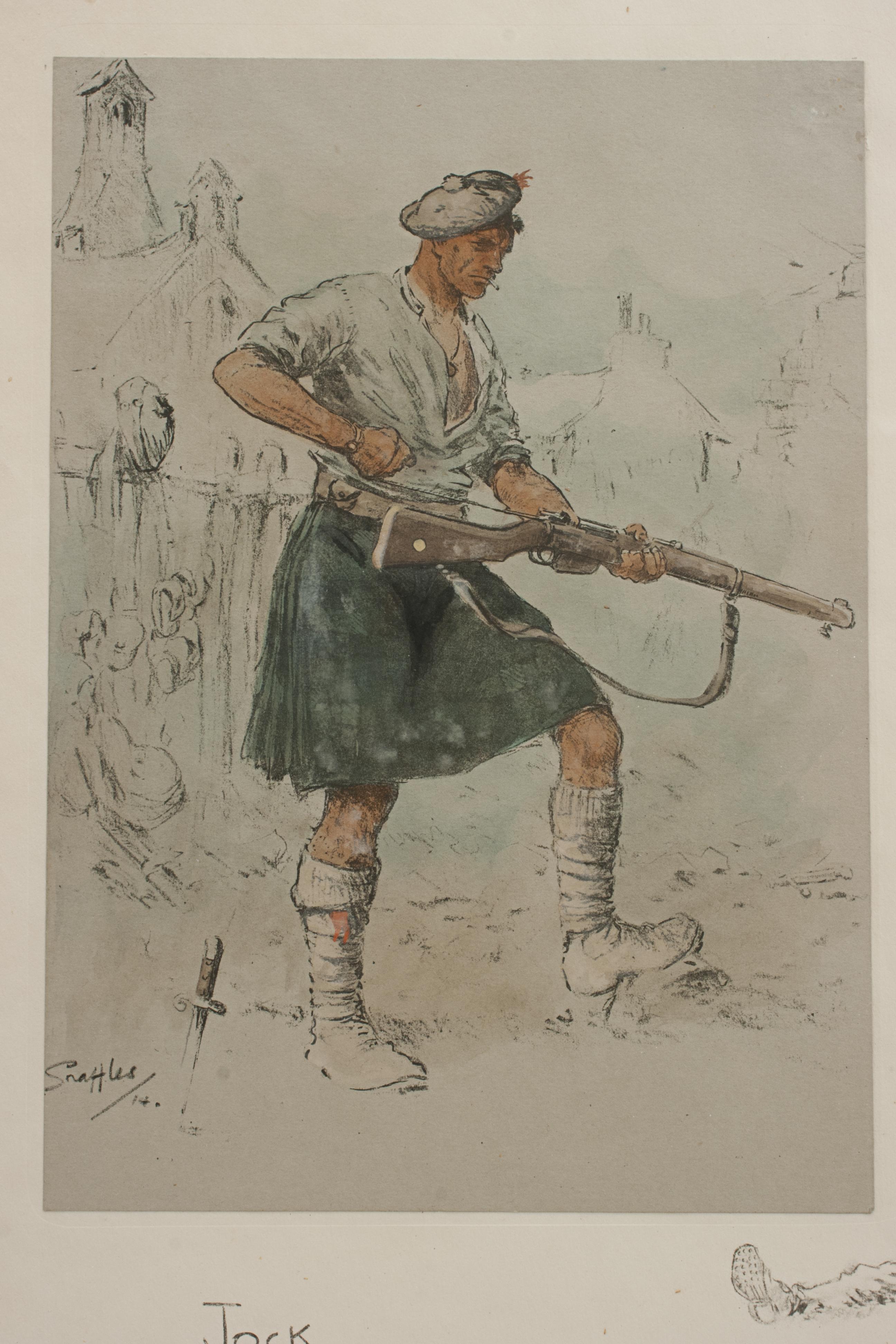 20th Century WW1 Military Print, Jock K1, by Snaffles For Sale