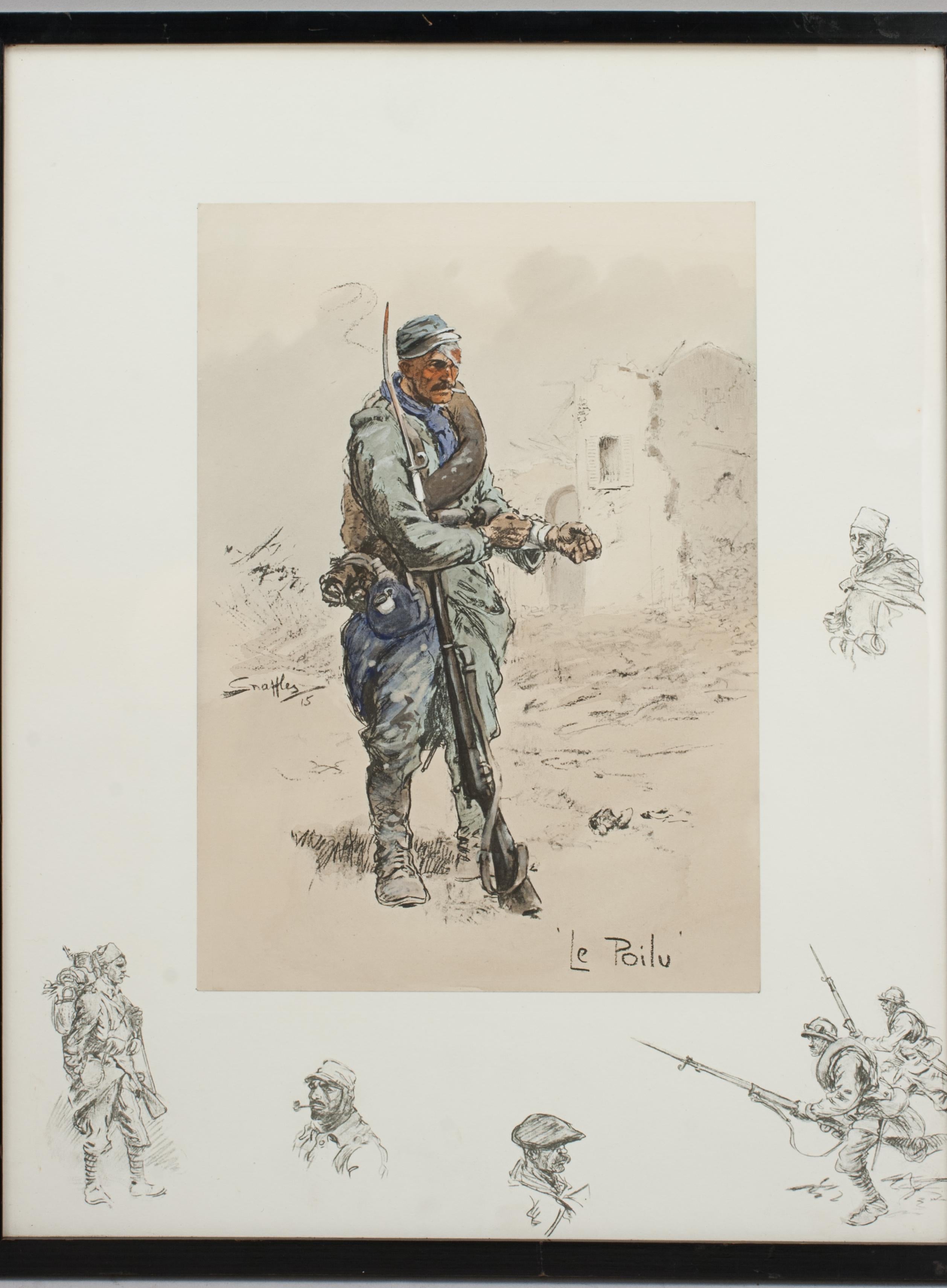 WW1 Military Print Le Poilu, by Snaffles In Good Condition For Sale In Oxfordshire, GB