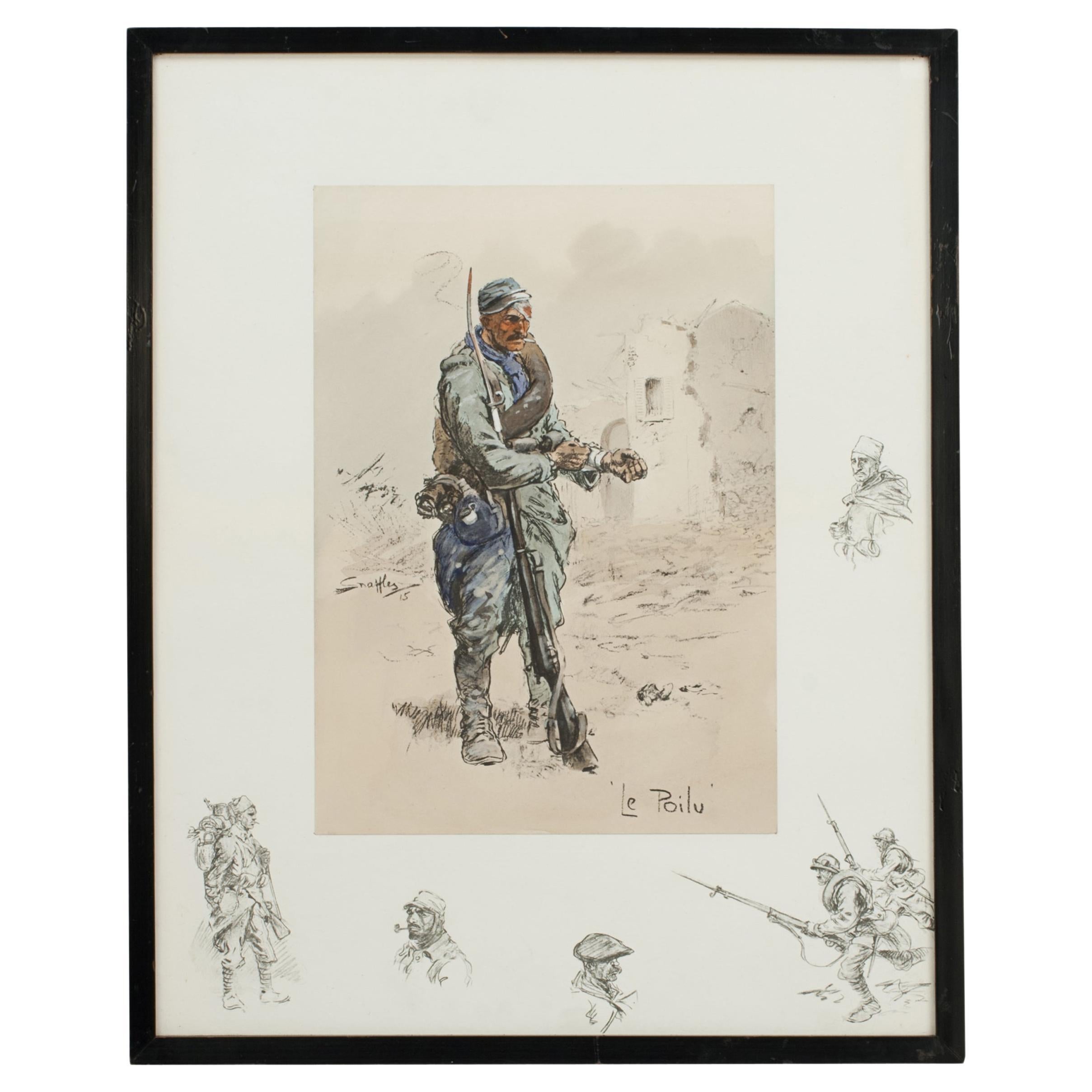 WW1 Military Print Le Poilu, by Snaffles For Sale