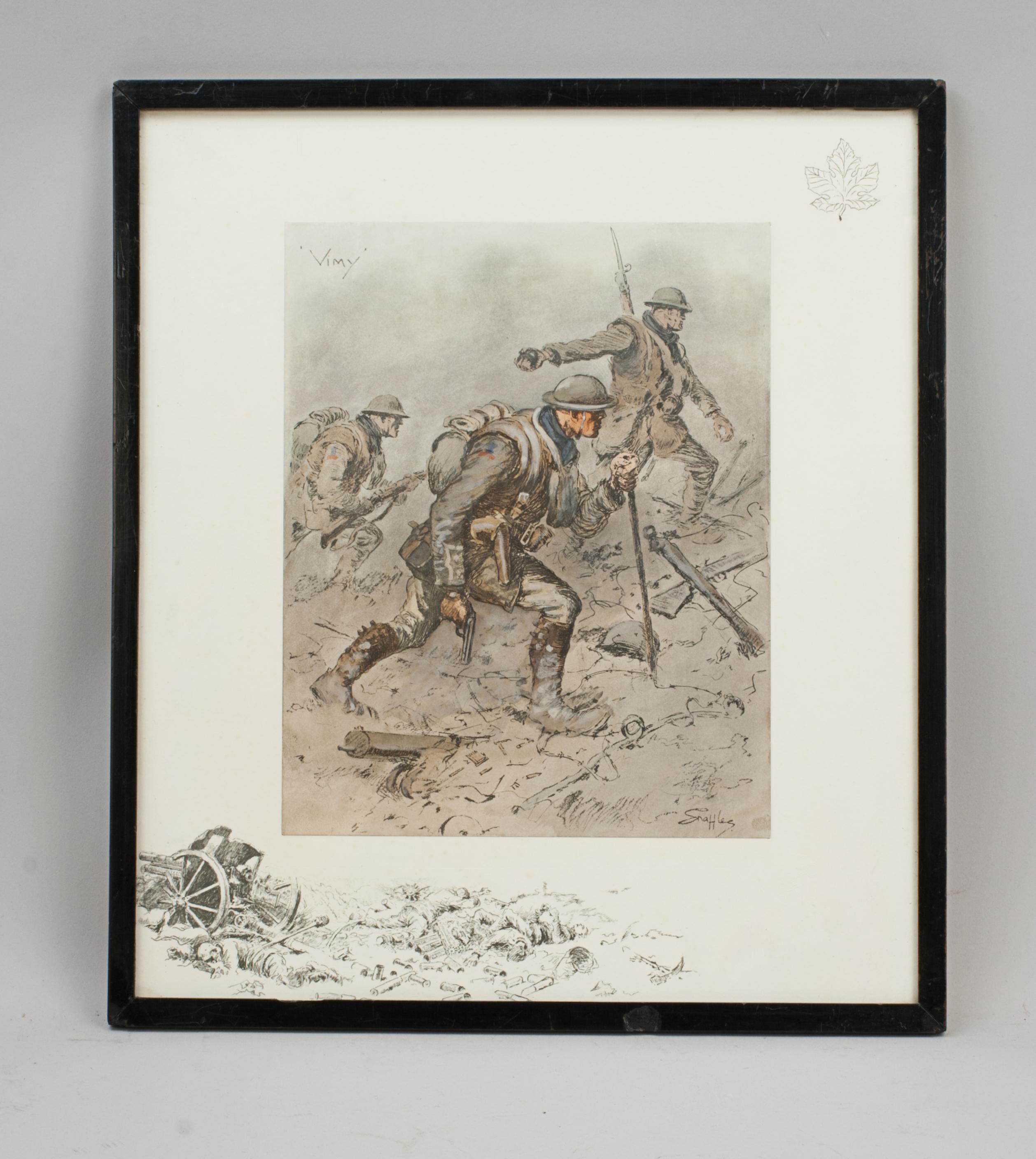 Anglais Gravure militaire WW1, Vimy, par Snaffles en vente