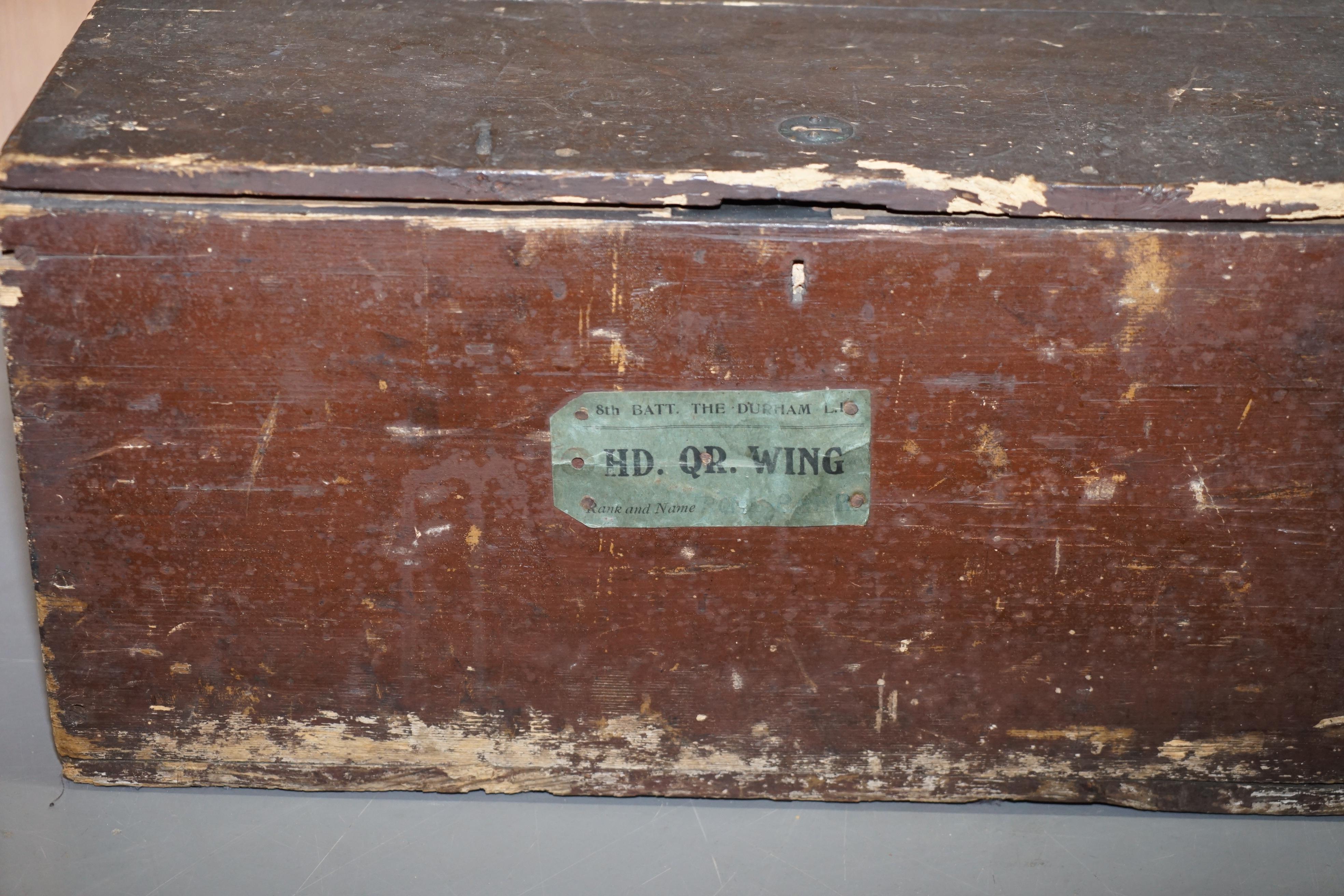 English WW2 1939-1945 8th Battalion the Durham Hd Hq Wing Military Campaign Chest Trunk For Sale