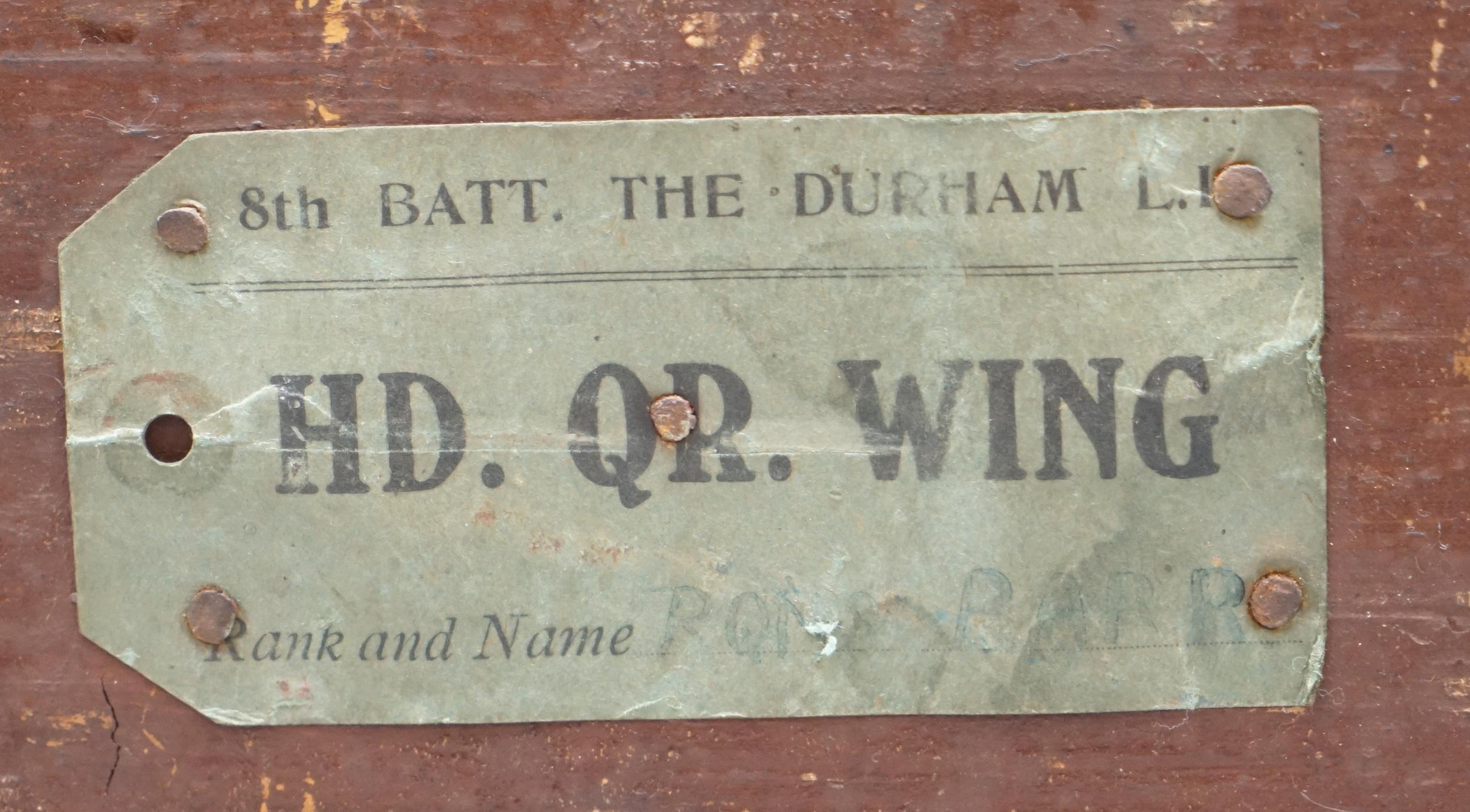 Bois WW2 1939-1945 8th Battalion the Durham Hd Hq Wing Military Campaignest Trunk (coffre de campagne militaire) en vente