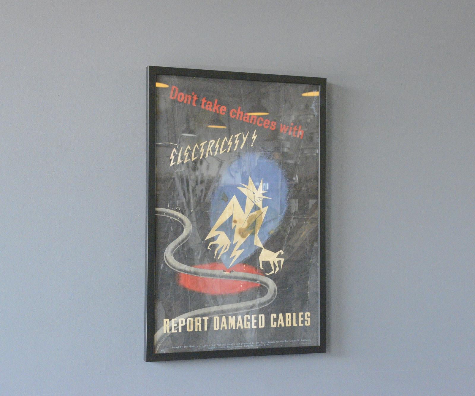 WW2 Factory Safety Poster Circa 1940s

- Original litho poster
- Designed by Bruce Angrave
- Framed in a black wooden frame with glass 
- English ~ 1940s
- 52cm wide x 78.5cm tall

Bruce Angrave

Bruce Angrave (1914 - 1983) was a Leicester-born
