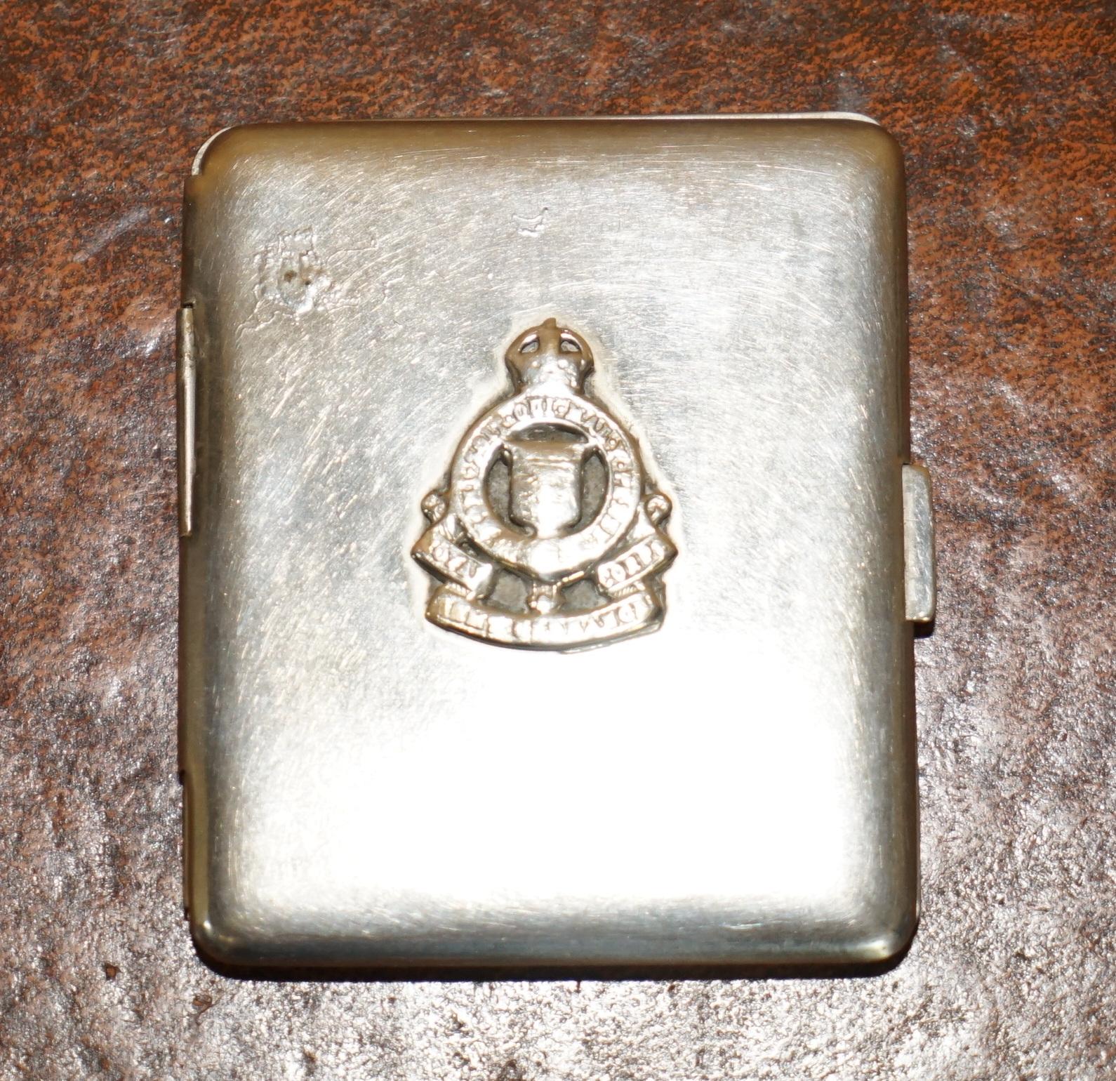 Campaign WW2 SILVER PLATED ROYAL CANADiAN ORDNANCE CORPS BADGE ON CIGARETTE CASE For Sale