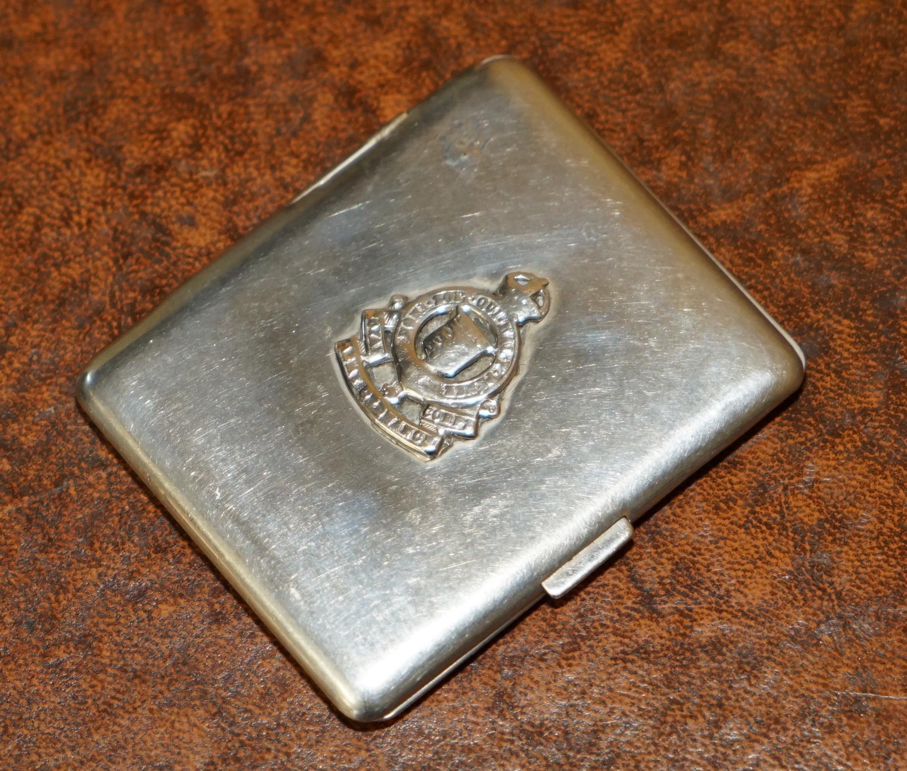 English WW2 SILVER PLATED ROYAL CANADiAN ORDNANCE CORPS BADGE ON CIGARETTE CASE For Sale