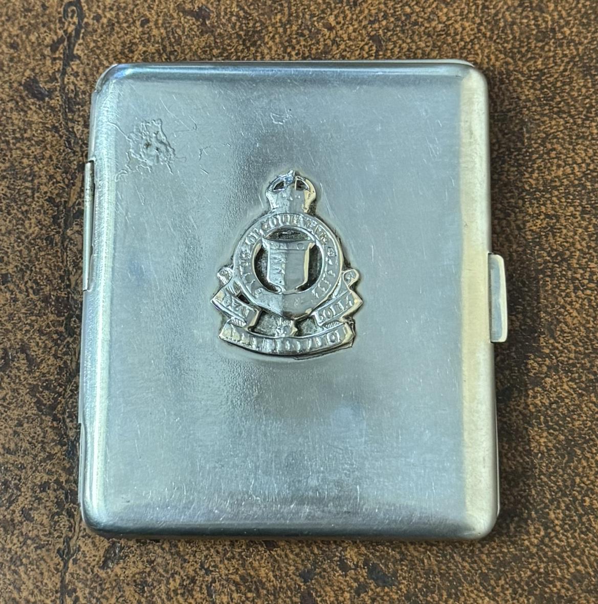 Silver Plate WW2 SILVER PLATED ROYAL CANADiAN ORDNANCE CORPS BADGE ON CIGARETTE CASE For Sale