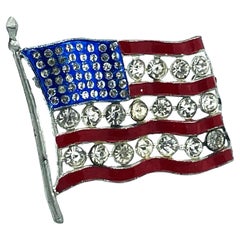 WW2 US Patriotic Flag brooch, enamel and red and blue rhinestones, 1940s