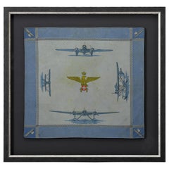 Interwar Period Italian Blue Silk Handkerchief With Airplanes, circa 1930s