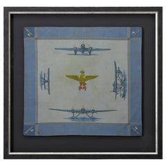 Interwar Period Italian Blue Silk Handkerchief With Airplanes, circa 1930s