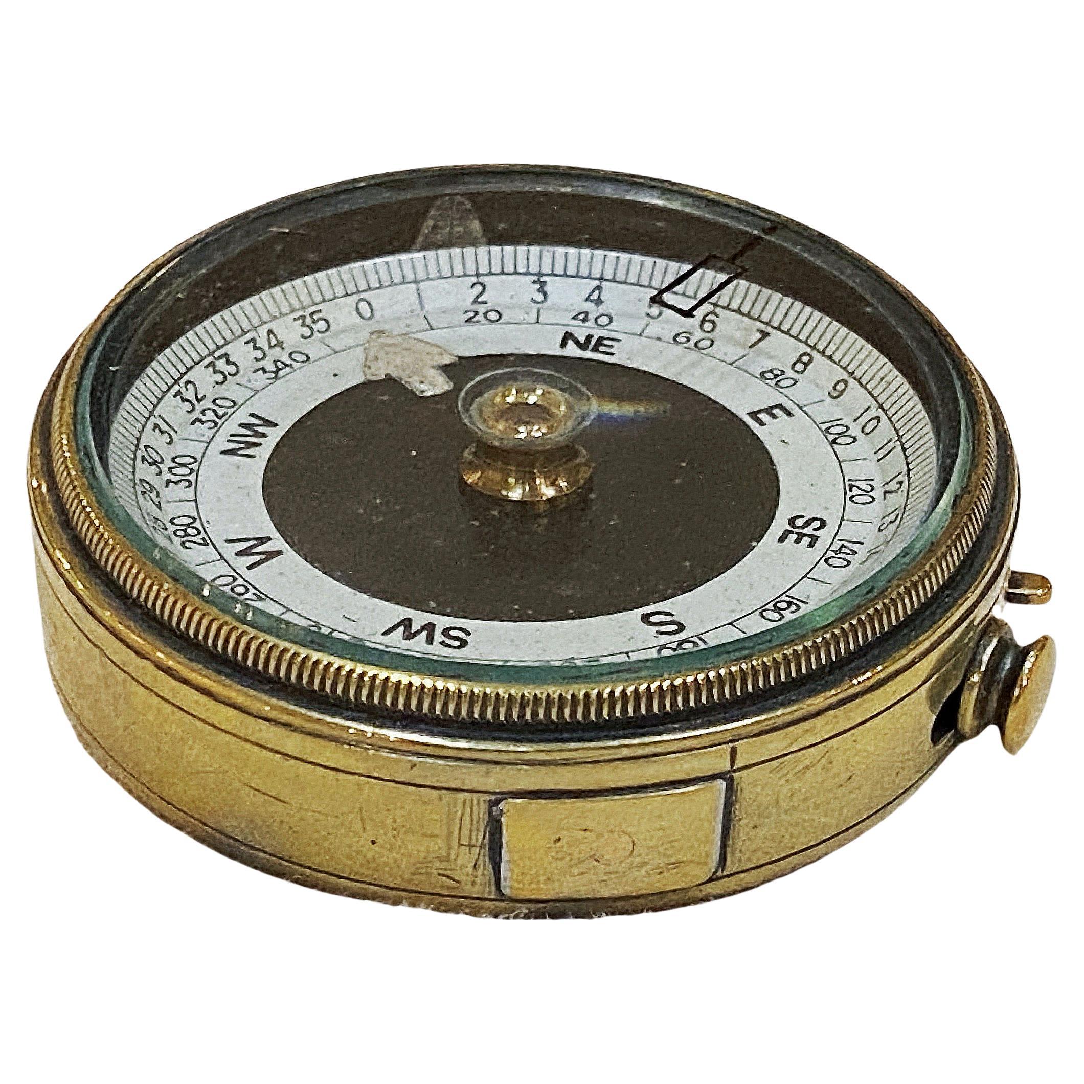 WWI British Military Pocket Compass of Brass with Original Leather Case