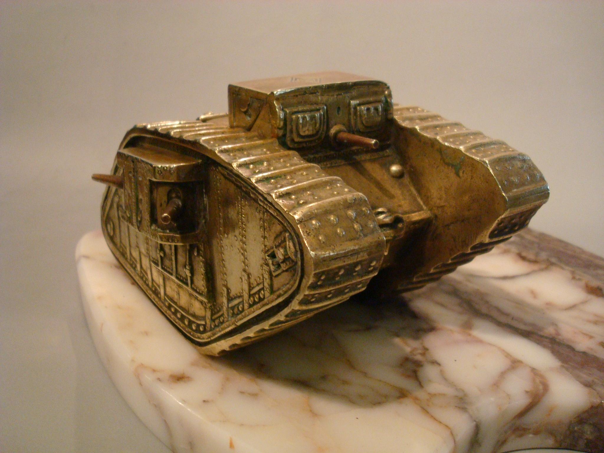 Art Deco Military WWI British MkIV Tank Bronze Desk Inkstand, circa 1918 For Sale