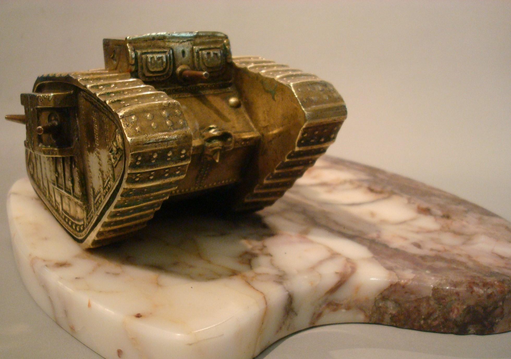 20th Century Military WWI British MkIV Tank Bronze Desk Inkstand, circa 1918 For Sale