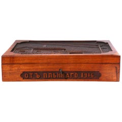 WWI Carved Russian Wood Box Dated 1916