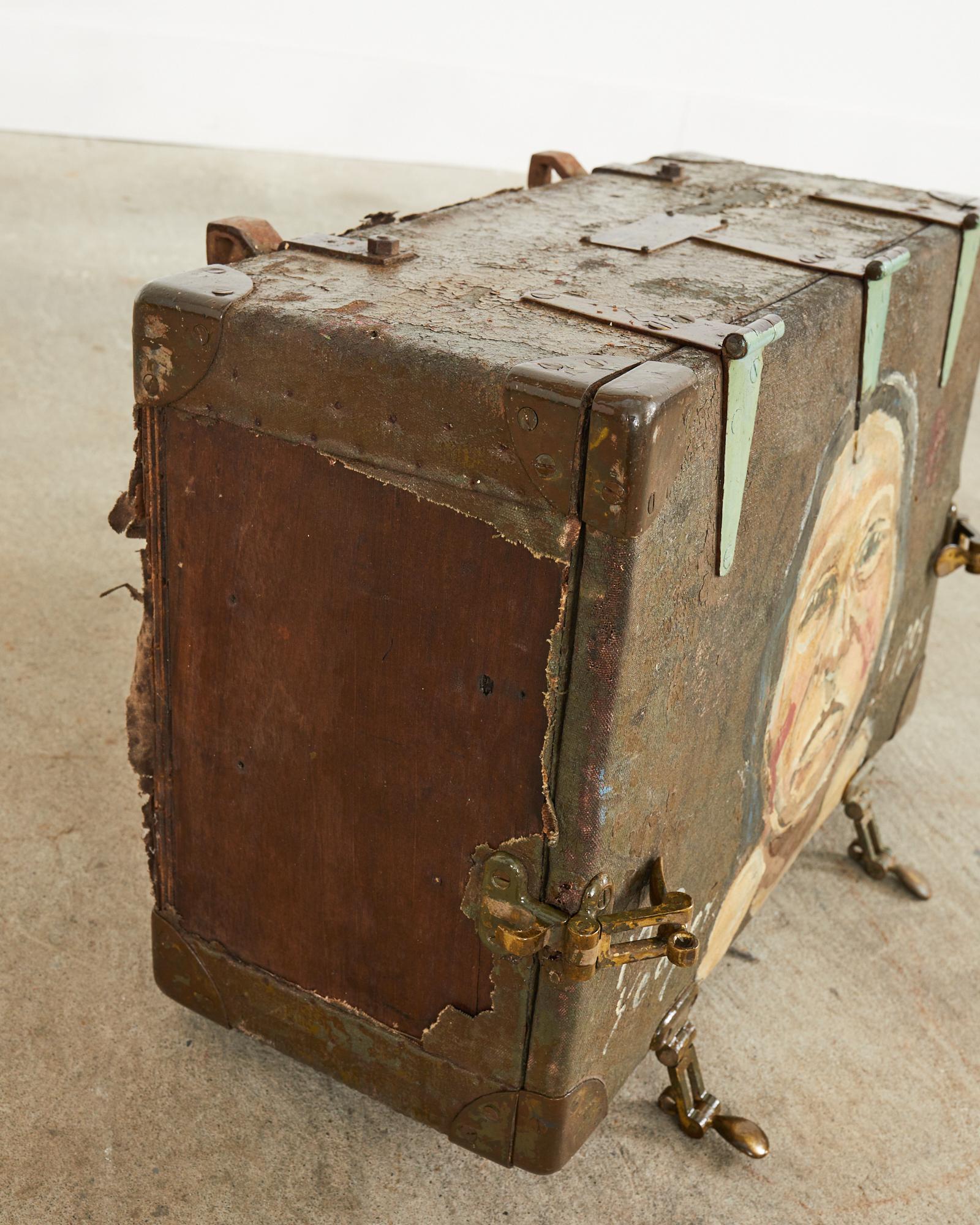 WWI Era Military Trunk Painted by Artist Ira Yeager For Sale 1