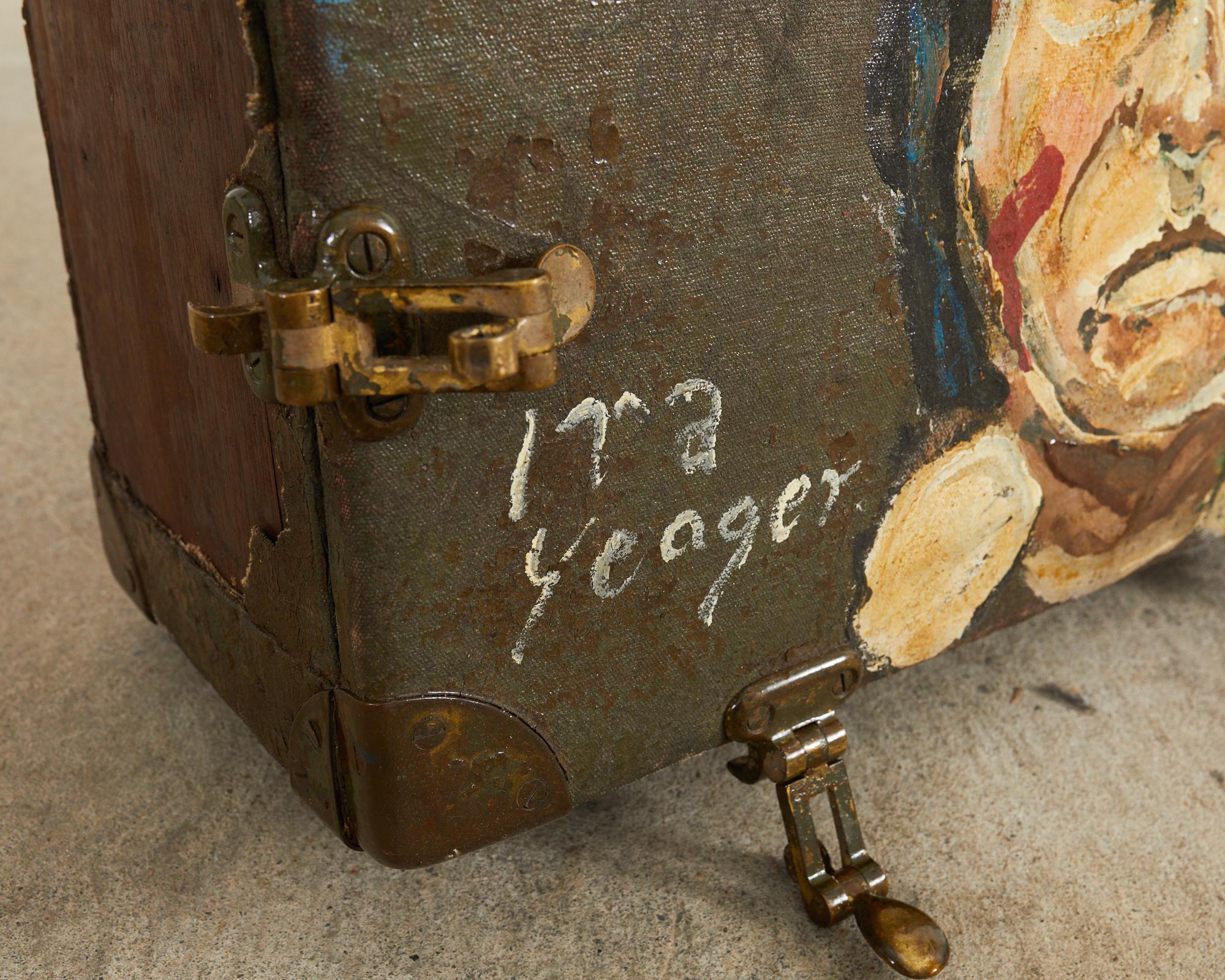 WWI Era Military Trunk Painted by Artist Ira Yeager For Sale 2