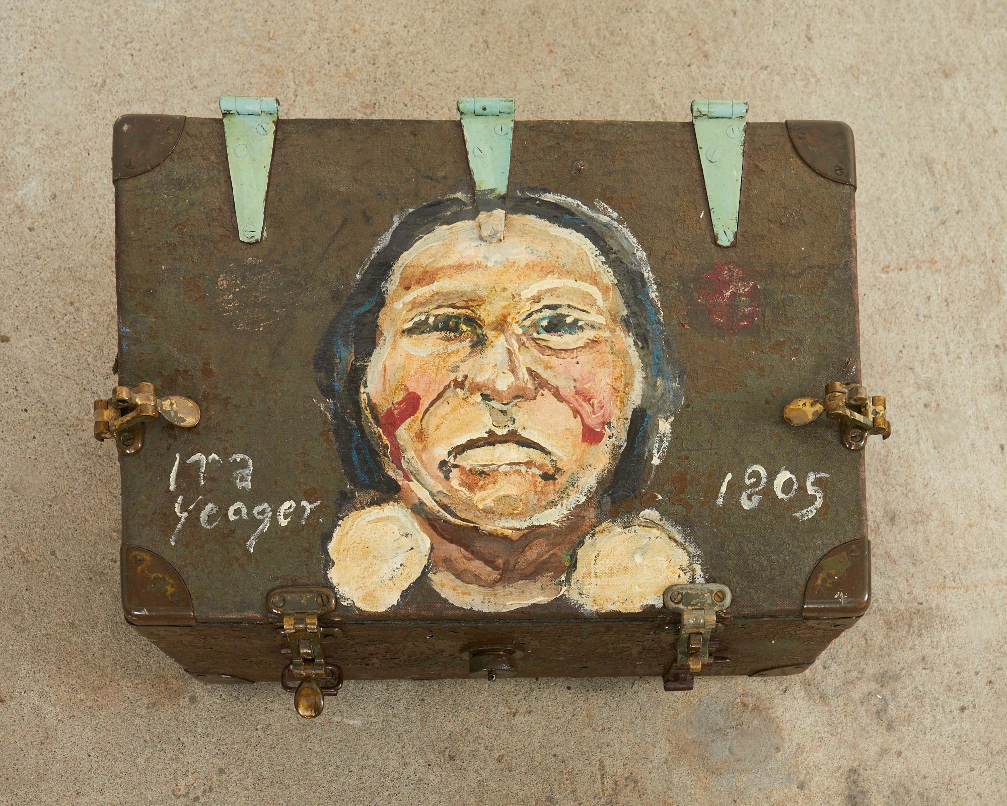 WWI Era Military Trunk Painted by Artist Ira Yeager For Sale 4