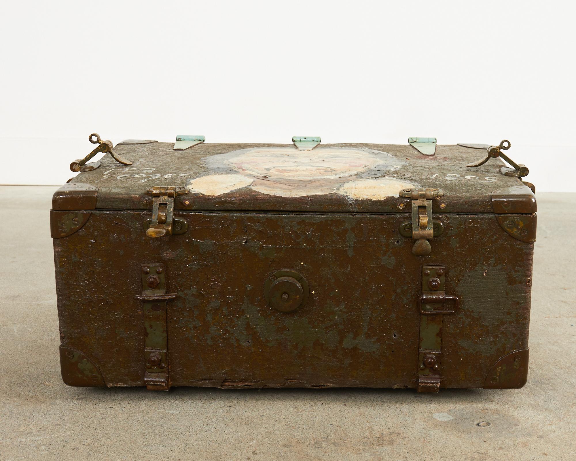 WWI Era Military Trunk Painted by Artist Ira Yeager For Sale 8