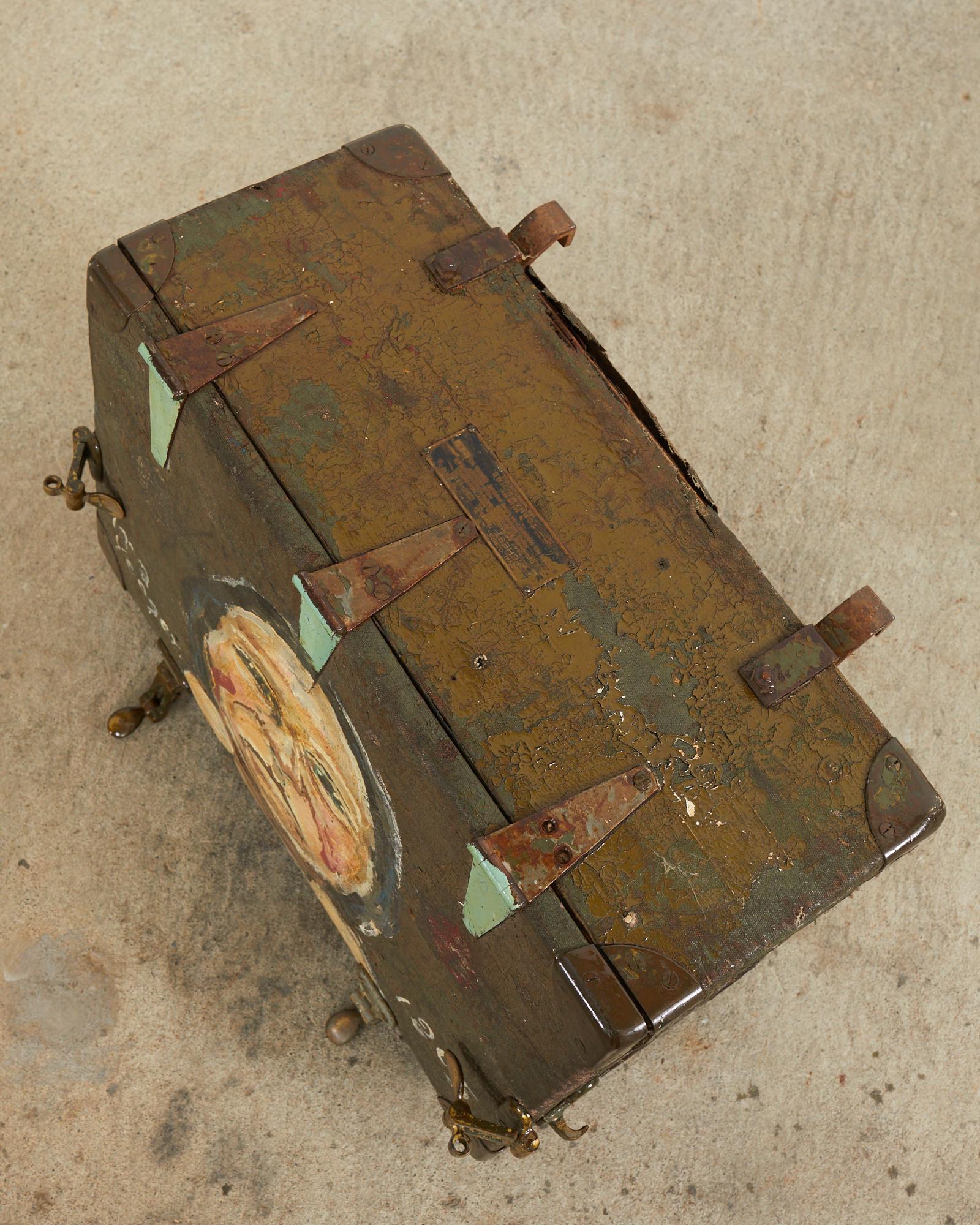 American WWI Era Military Trunk Painted by Artist Ira Yeager For Sale