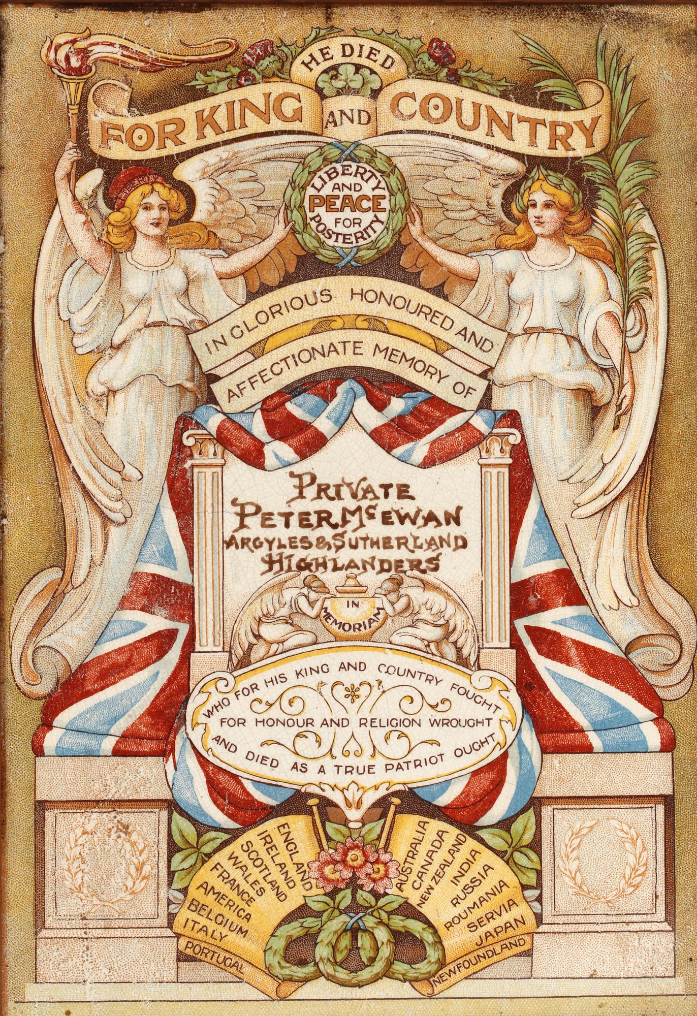 WWI Framed Memorial Death Tile 1917 Argyll & Sutherland Highlanders For Sale 7
