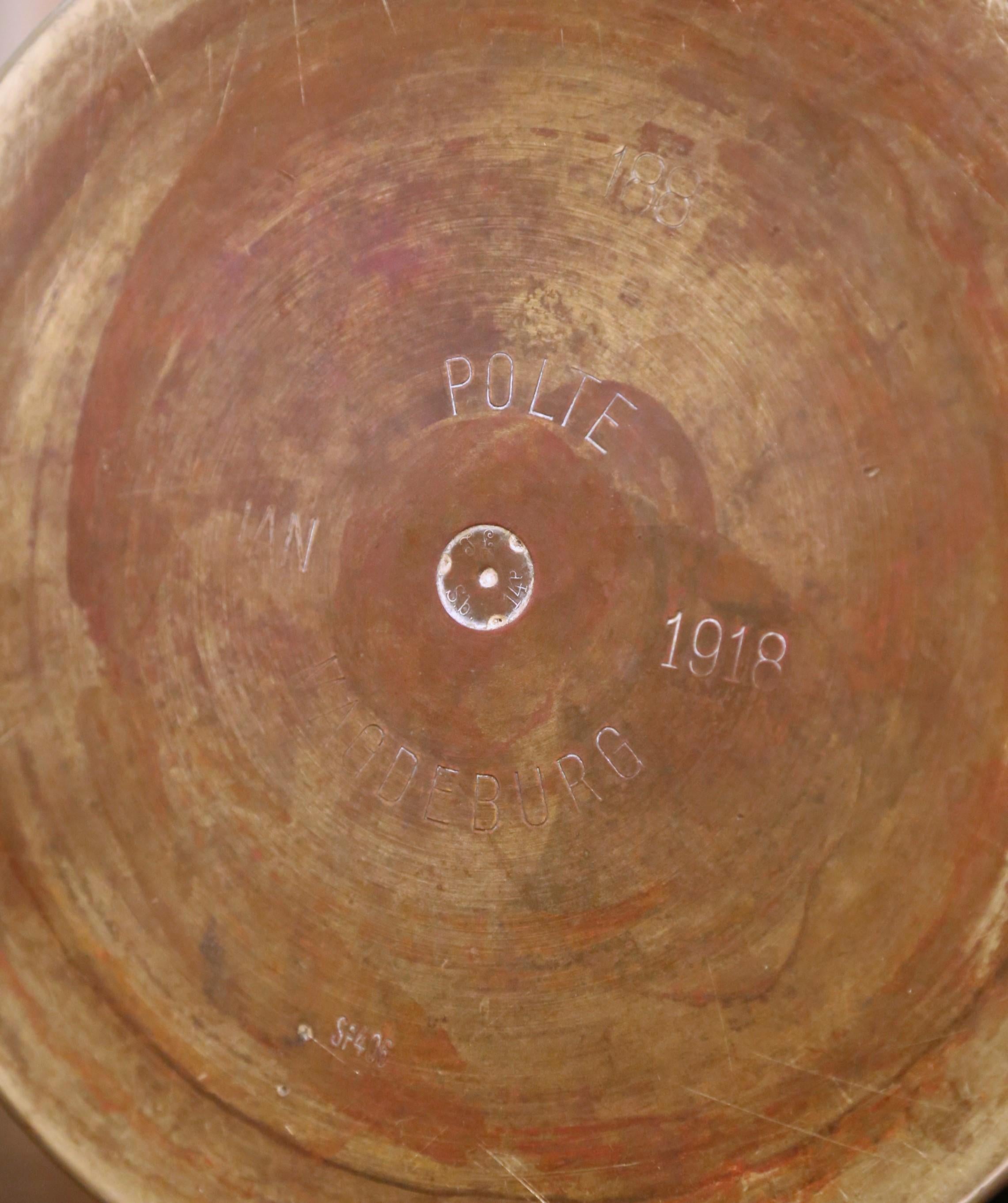 WWI German Trench Artillery Brass Shell Casing with Engraved Foliage Motifs For Sale 4