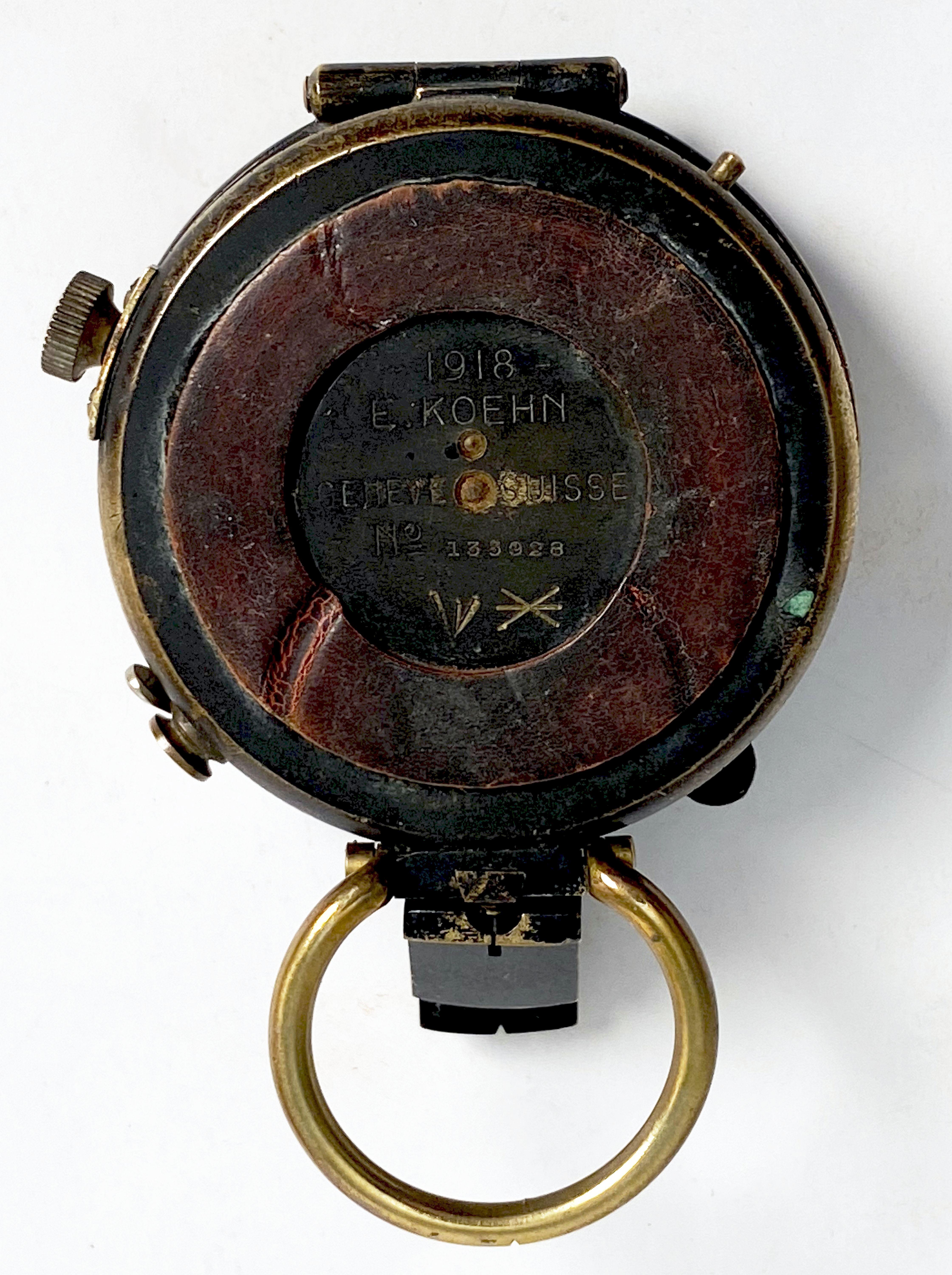 WWI Military Officer's Marching Compass Dated 1918, Verners Patent VIII 9