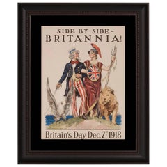 Antique WWI Poster Featuring Uncle Sam and Lady Britania