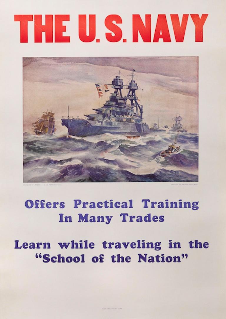 American WWI US Navy Recruitment Poster, Antique Patriotic Poster
