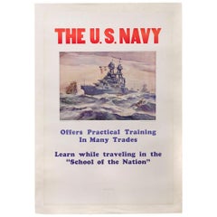 WWI US Navy Recruitment Poster, Antique Patriotic Poster