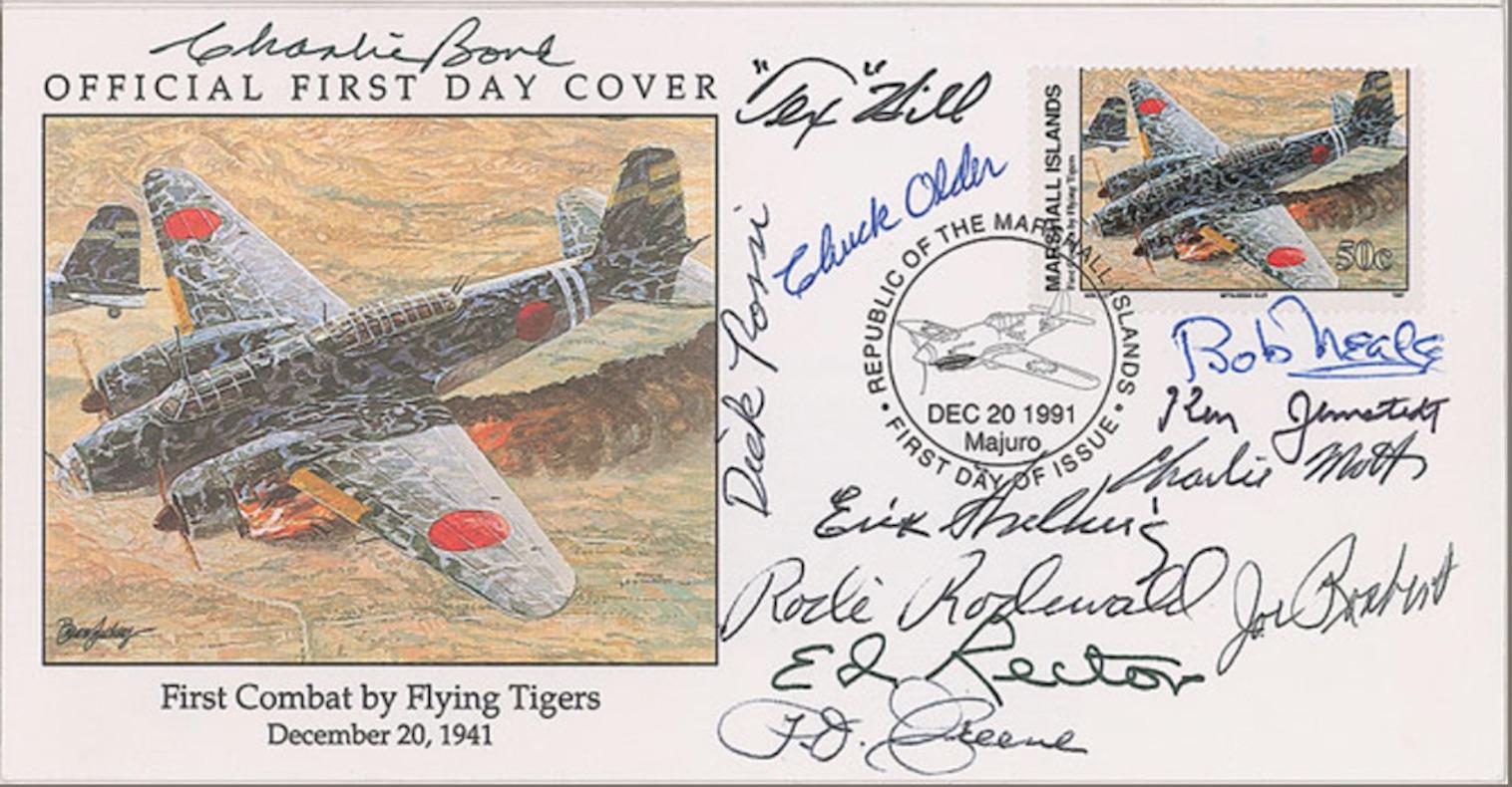 Mid-20th Century WWII Blood Chit and Flying Tigers Autographed Collage