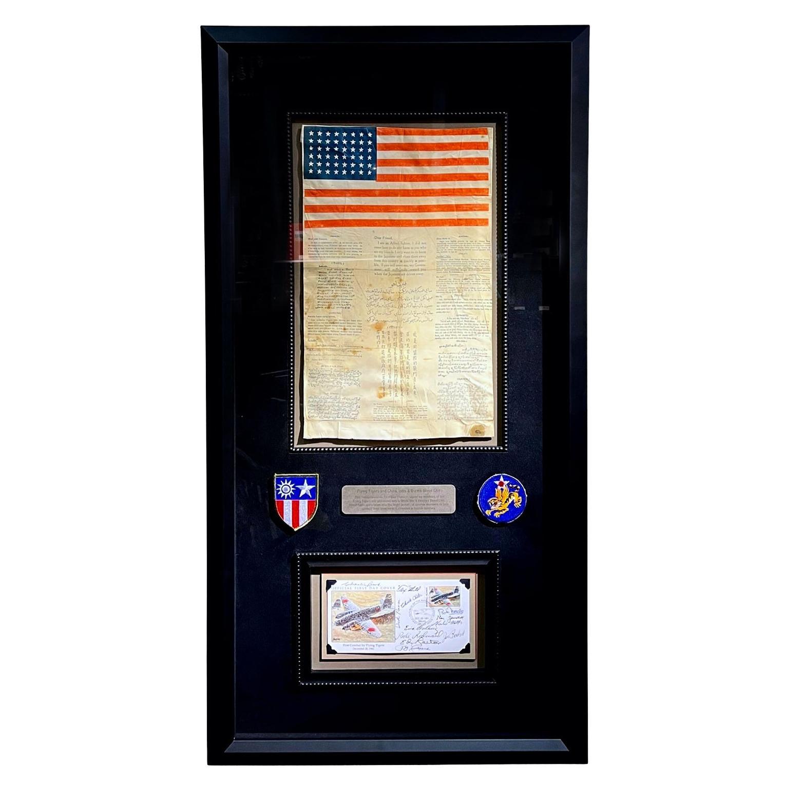 WWII Blood Chit and Flying Tigers Autographed Collage