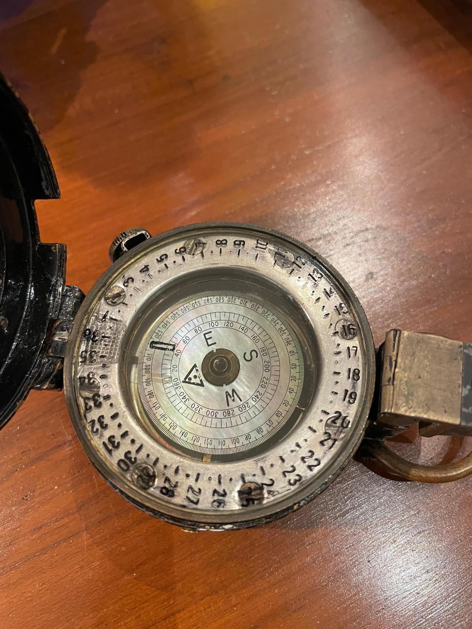 Industrial WWII Brass Pocket Compass, England, 1942