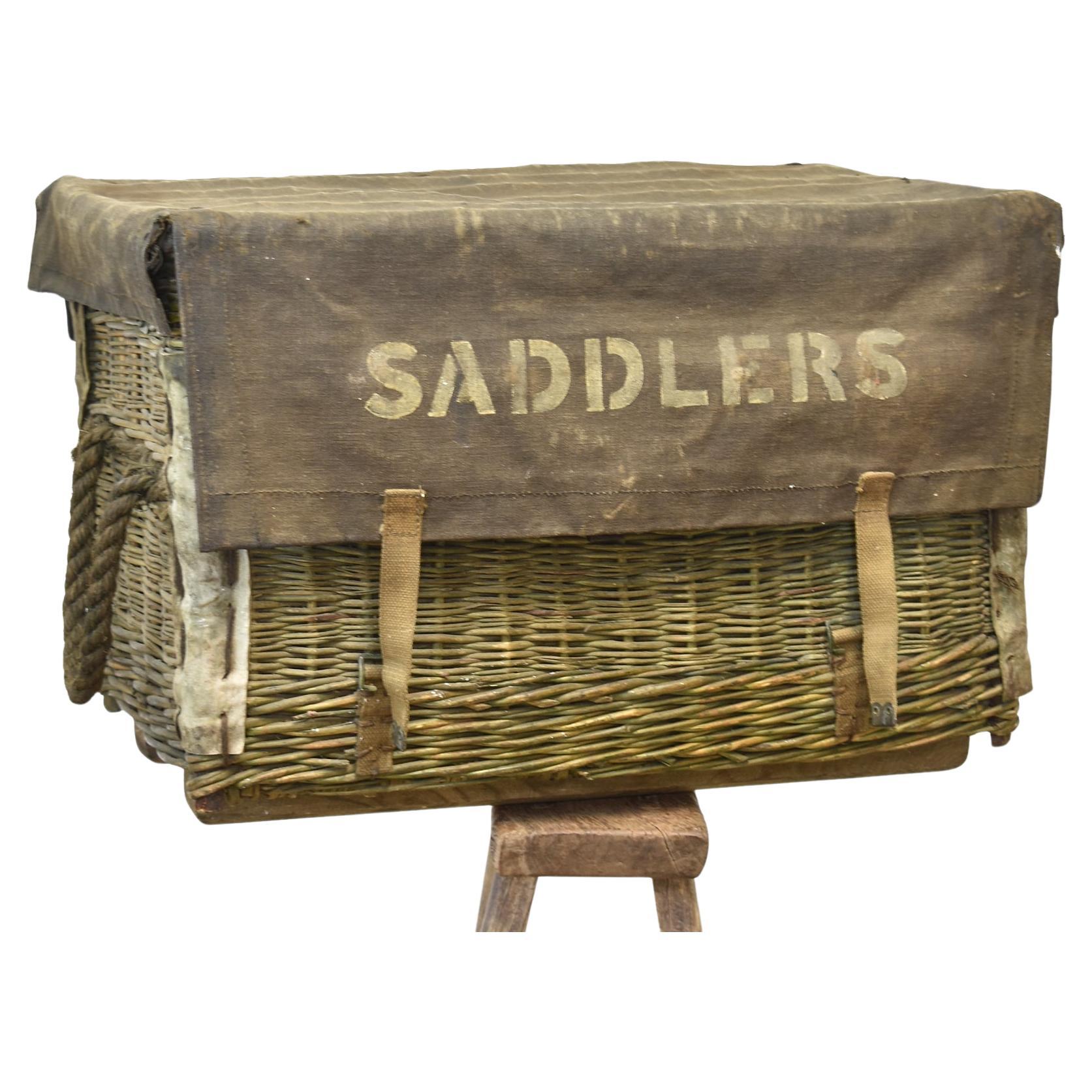 WWII British Military Antique Vintage Wicker Pannier Basket Hamper