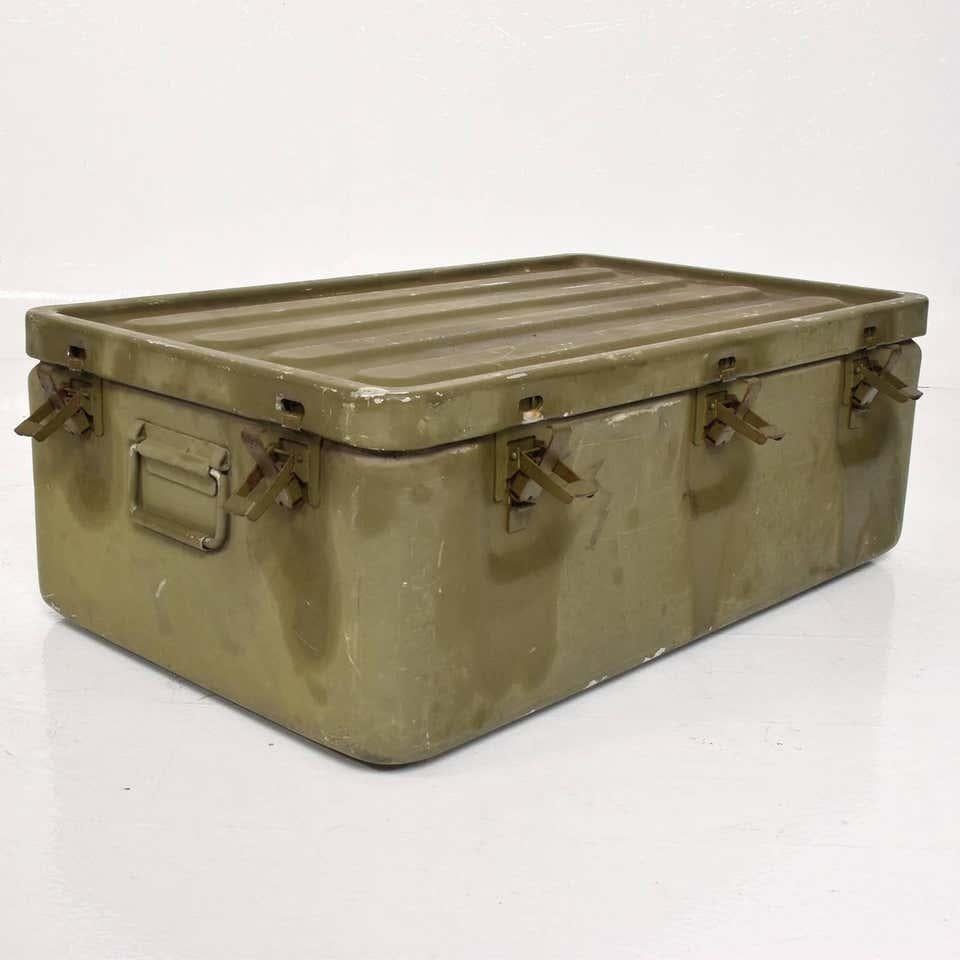 Mid-Century Modern WWII Military Surplus Large Metal Latch Lock Box Aluminum Vintage in Army Green