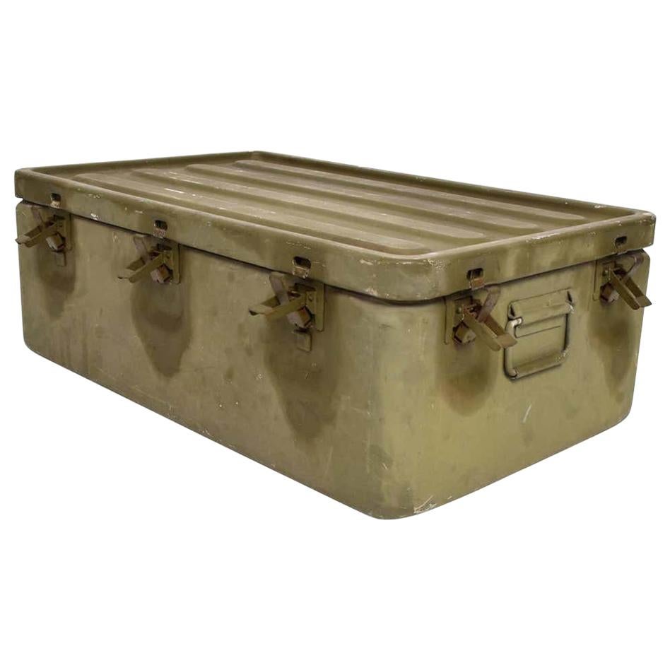 WWII Military Surplus Large Metal Latch Lock Box Aluminum Vintage in Army Green