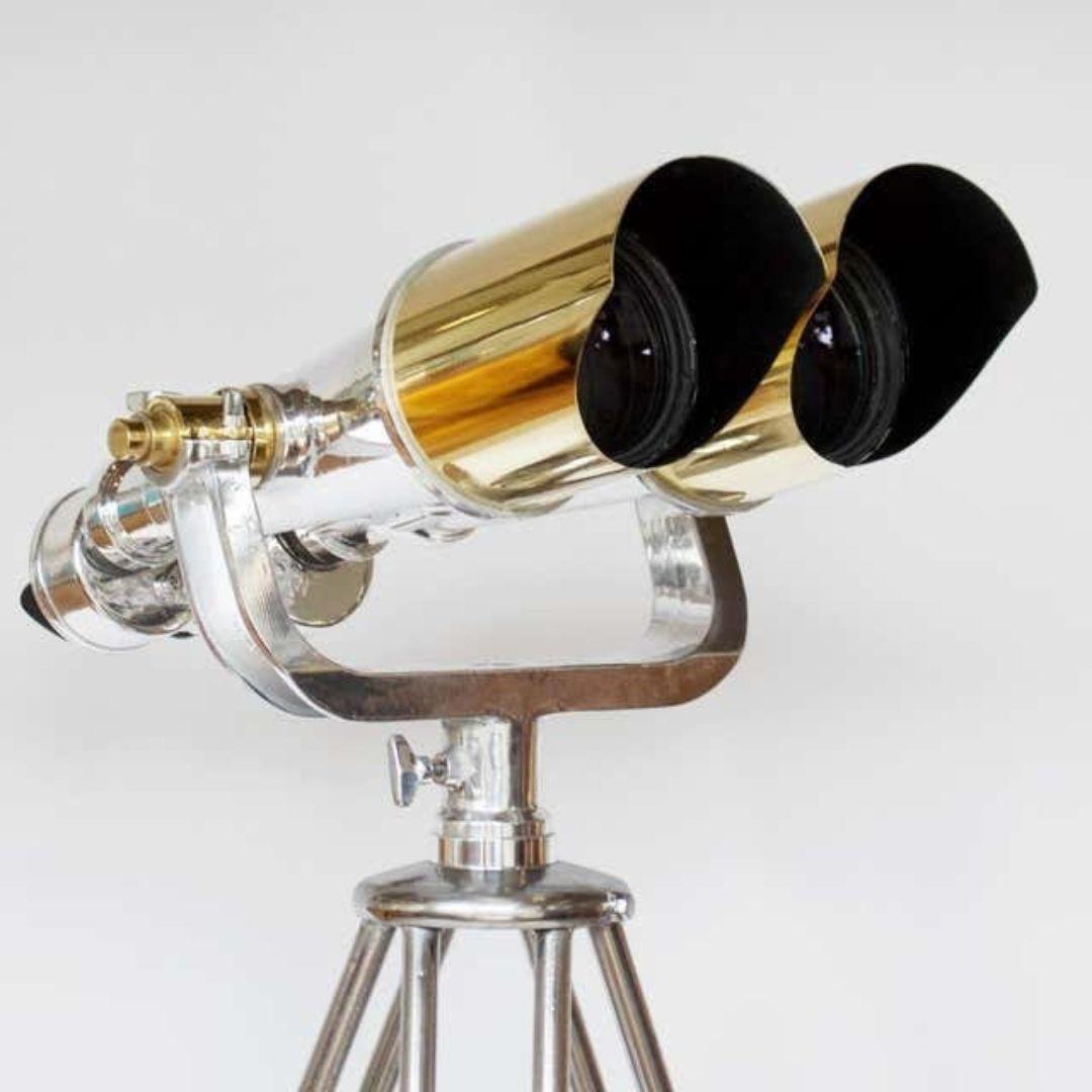 WWII Nikon Binoculars on Carl Zeiss Silver Polished tripod For Sale 3