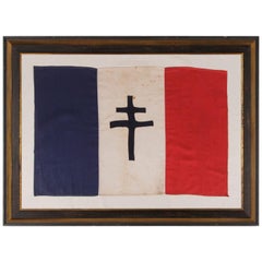 Vintage WWII Period French Flag with the Cross of Lorraine