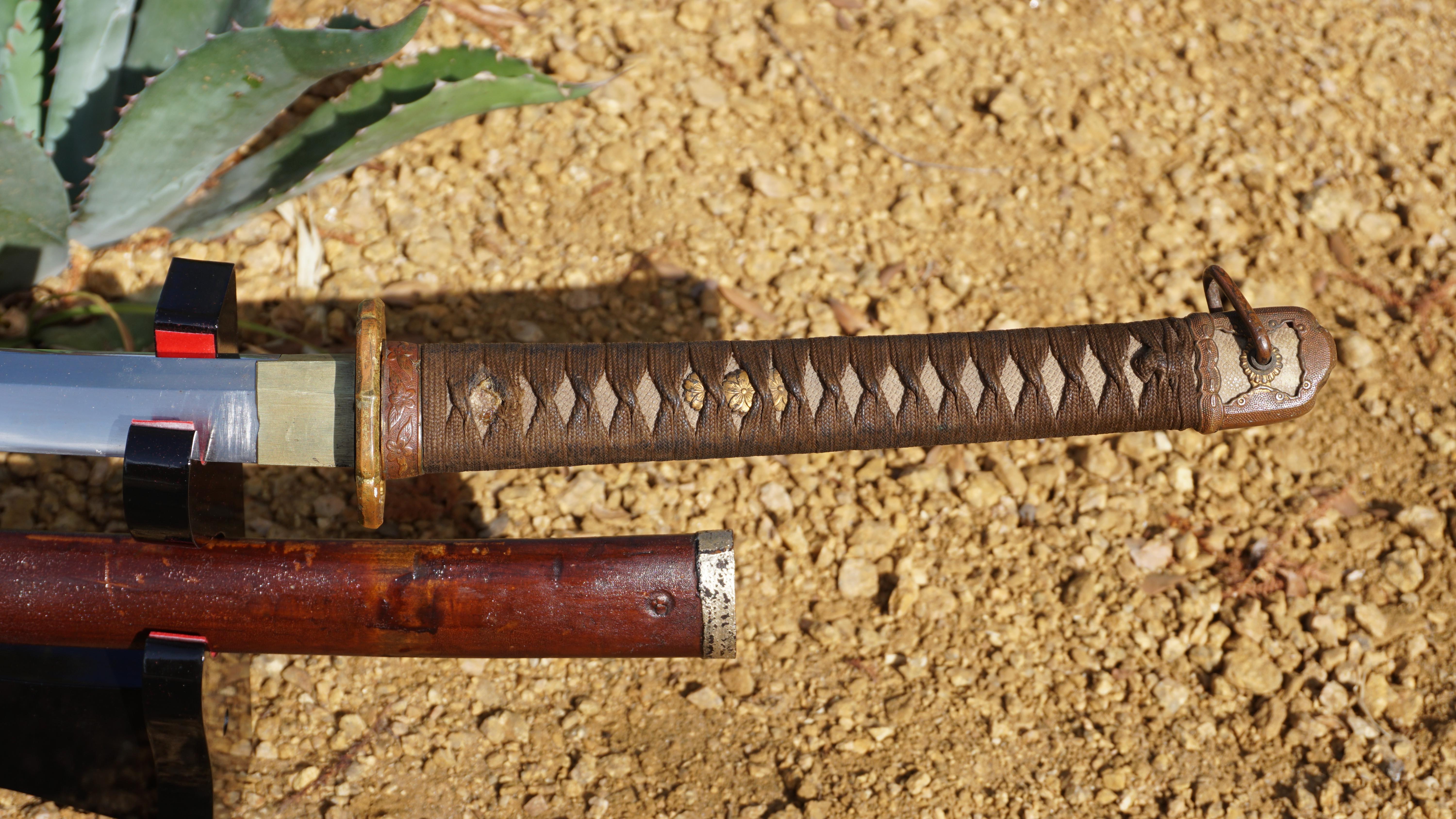 Forged WWII Signed Samurai Sword with Lacquered Wood Scabbard