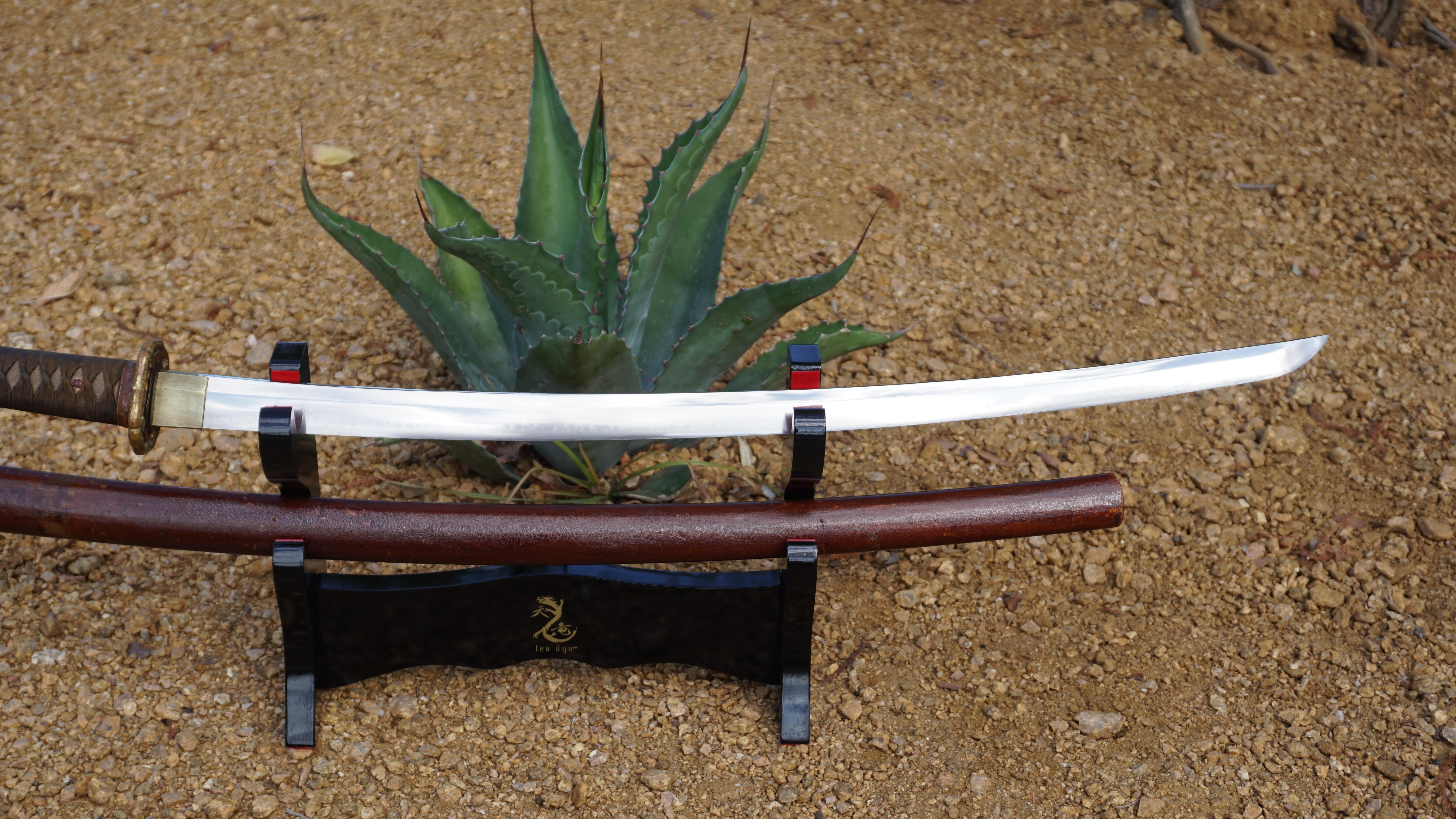 Mid-20th Century WWII Signed Samurai Sword with Lacquered Wood Scabbard