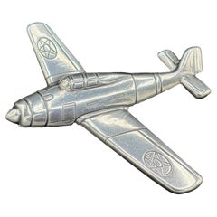WWII Sweetheart P-47 Thunderbolt Fighter Airplane Brooch Silver Tone