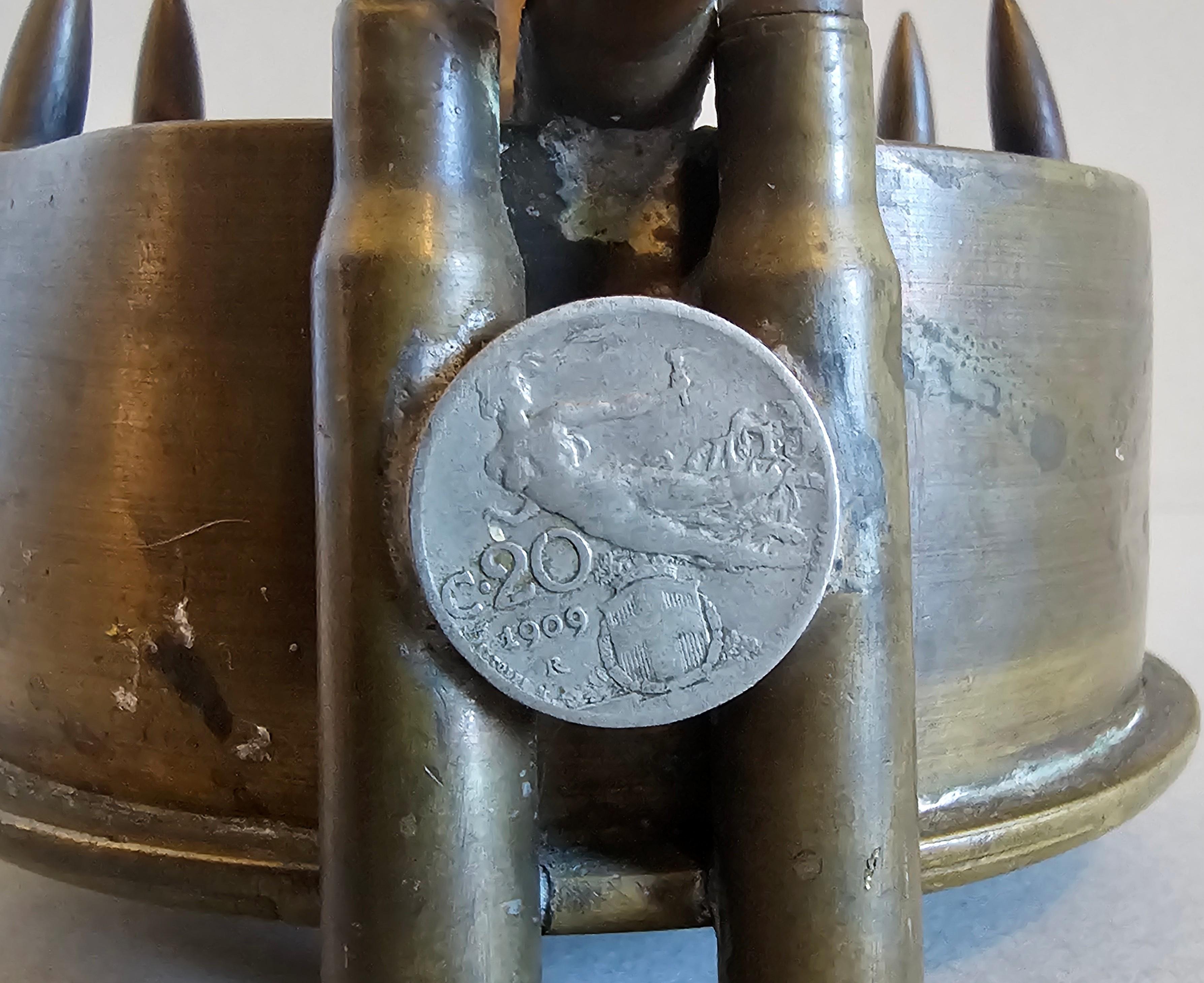 WWII Trench Art Artillery Shell Bullet Coin Ashtray  en vente 6