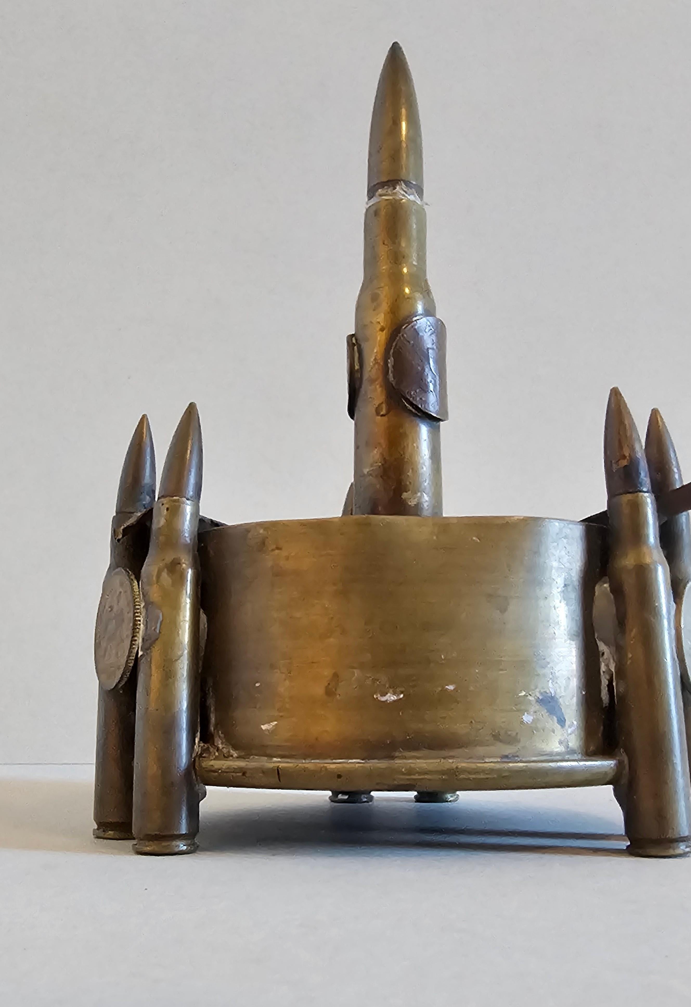 WWII Trench Art Artillery Shell Bullet Coin Ashtray  en vente 12