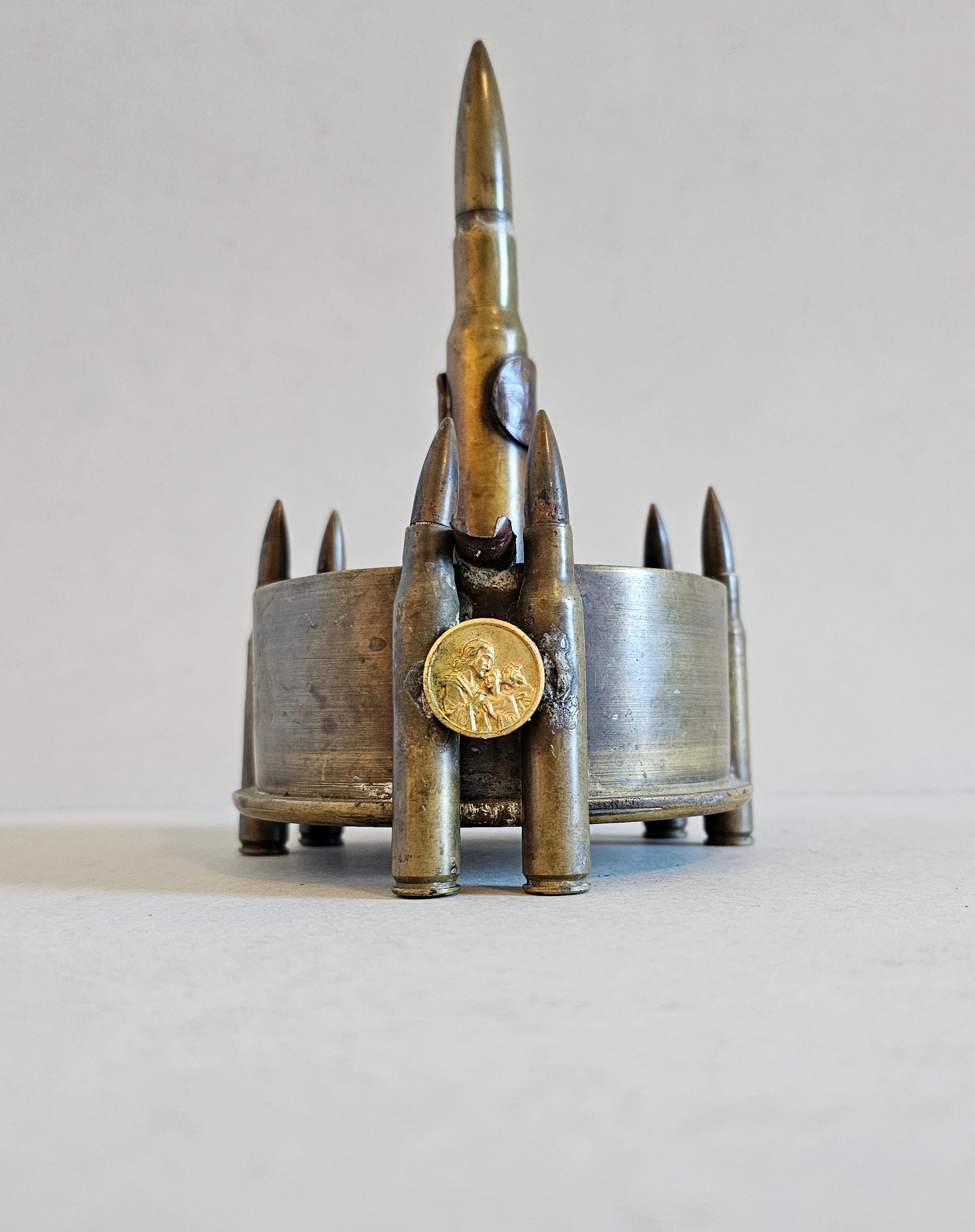 Folk Art WWII Trench Art Artillery Shell Bullet Coin Ashtray  For Sale
