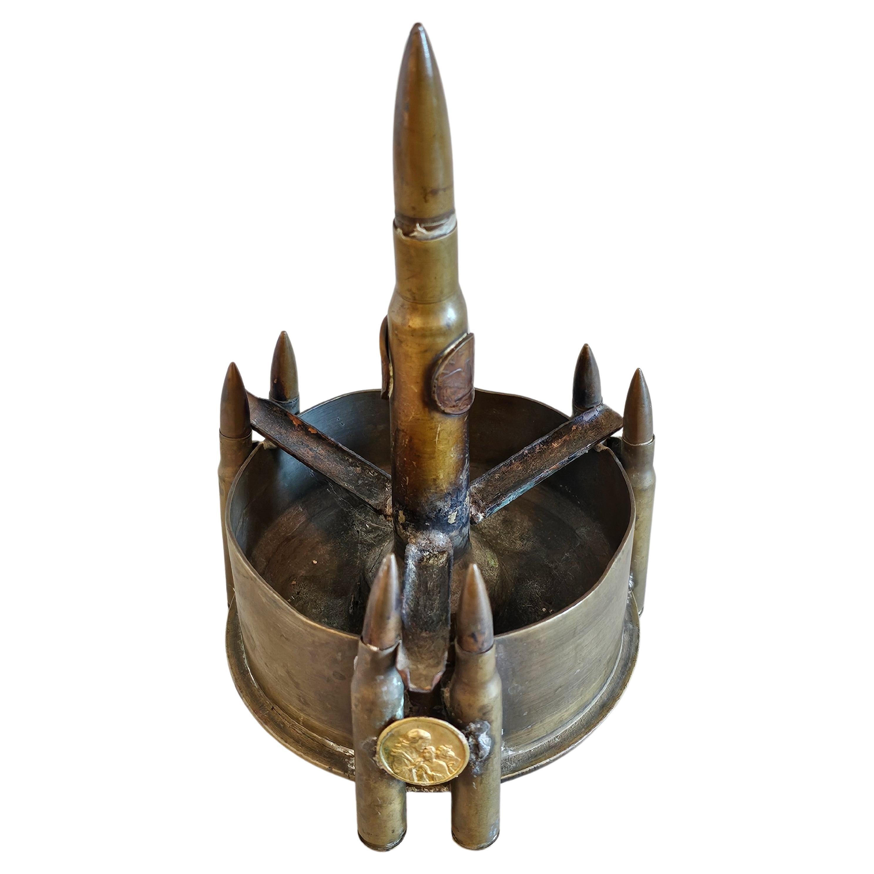 WWII Trench Art Artillery Shell Bullet Coin Ashtray  For Sale