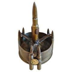 Used WWII Trench Art Artillery Shell Bullet Coin Ashtray 