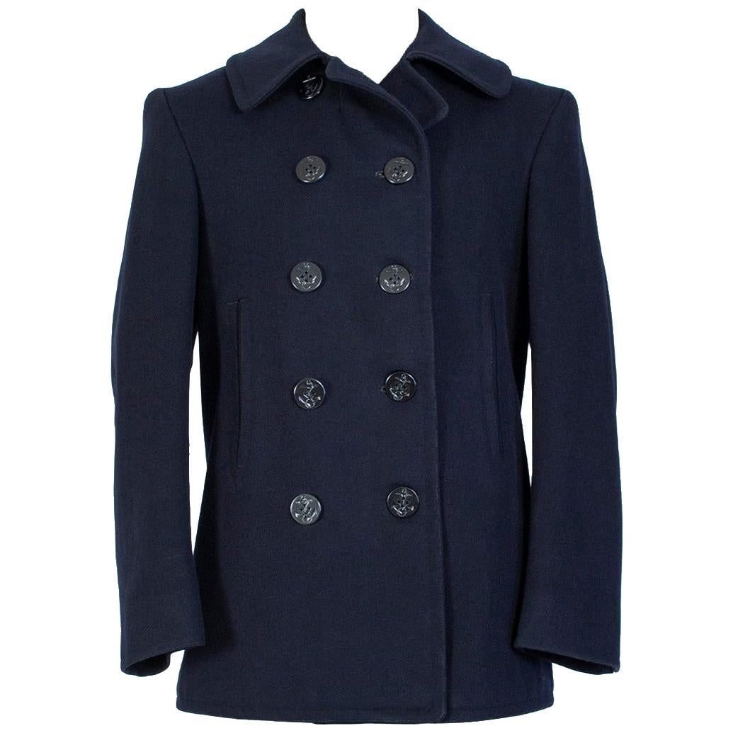 WWII US Navy Military-Issue Kersey Wool Pea Coat - US 36-38 / Men's Small, 1940s For Sale