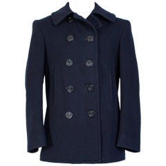 Dior - Cropped Peacoat Navy Blue Double-Sided Virgin Wool and Silk with Dior Oblique Interior - Size 38 - Women