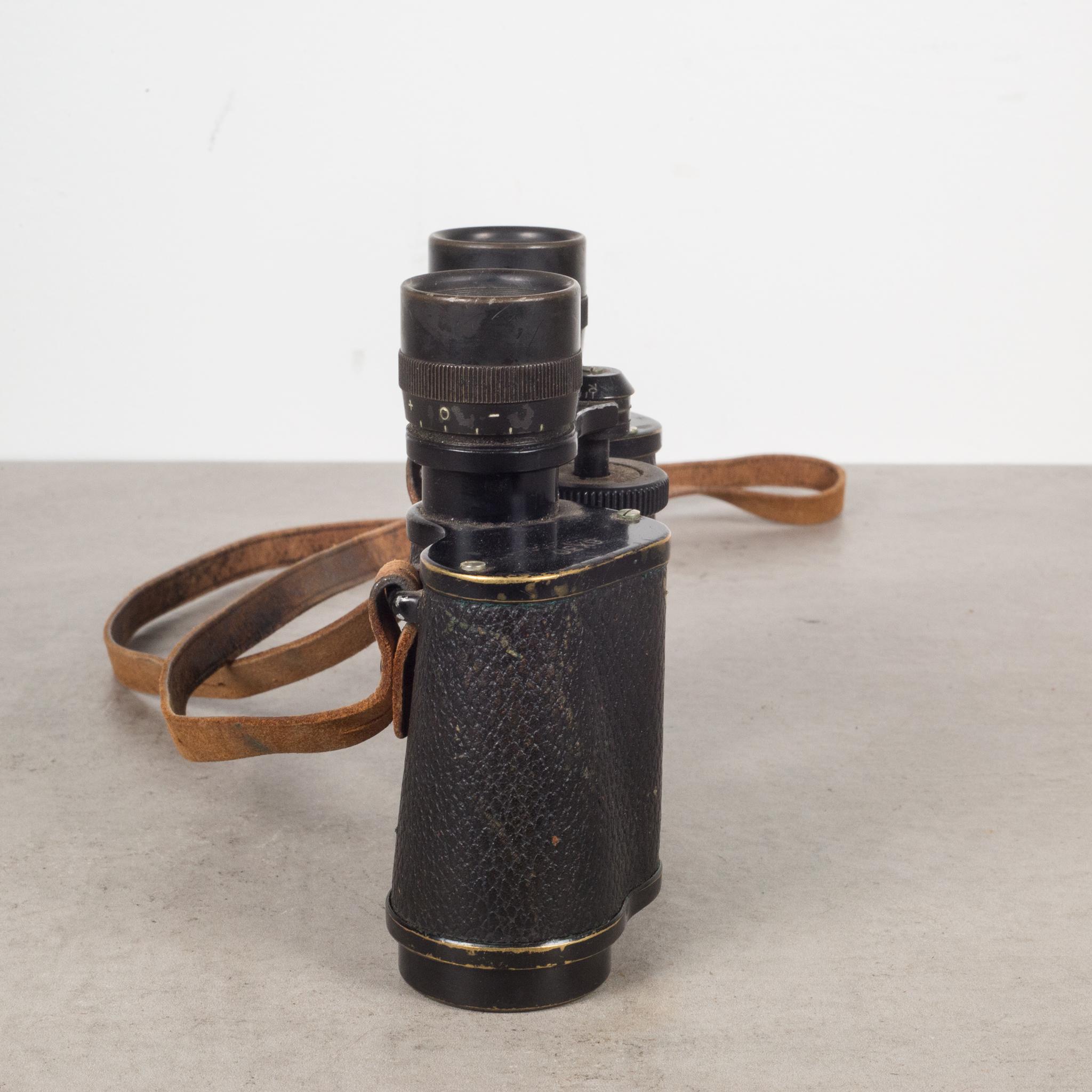 Industrial WWll German Military Binoculars and Leather Case, c.1940