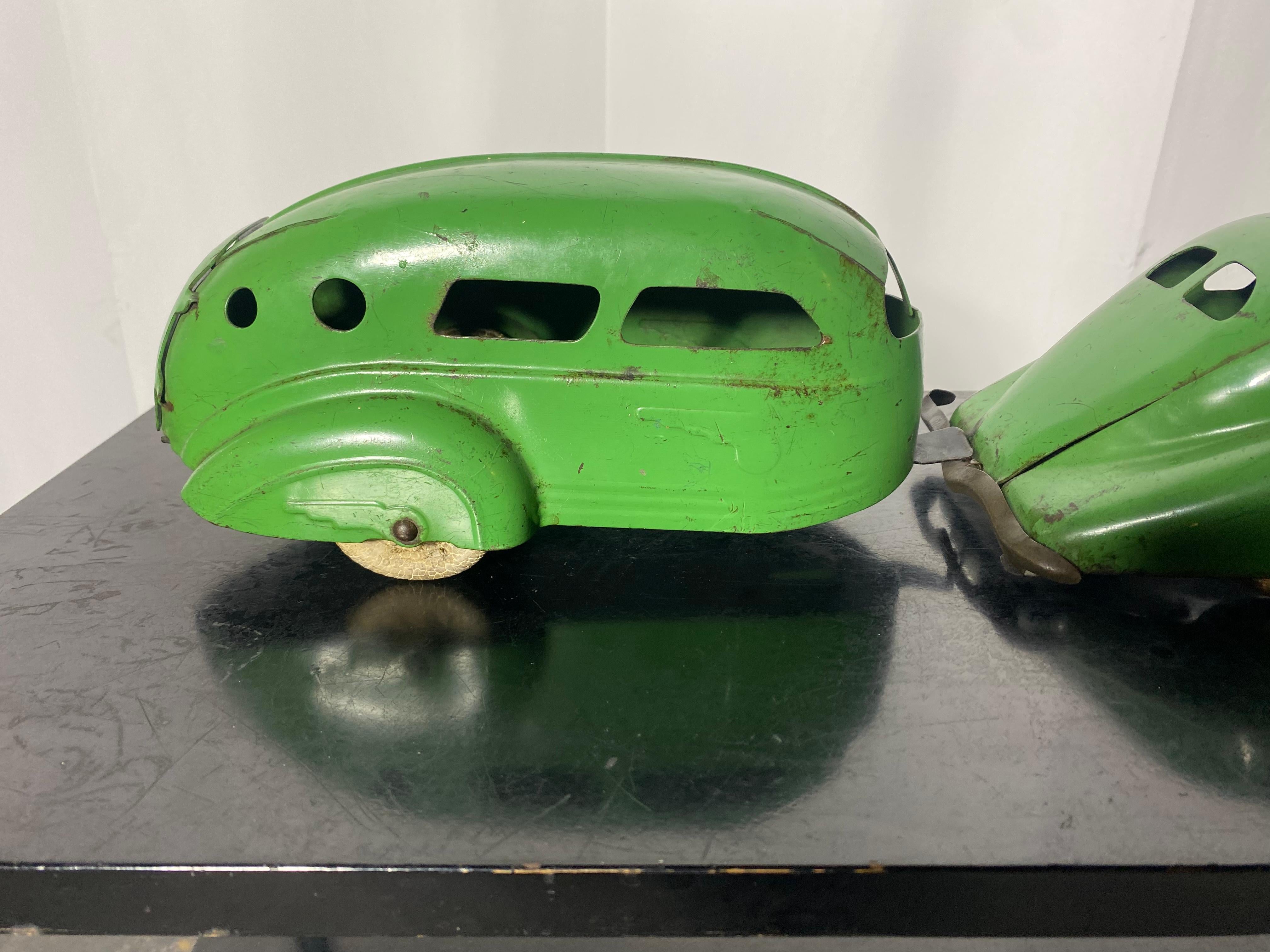 Wyandotte Lasalle Toy Car and Airstream Trailer .pressed steel , Art Deco For Sale 1