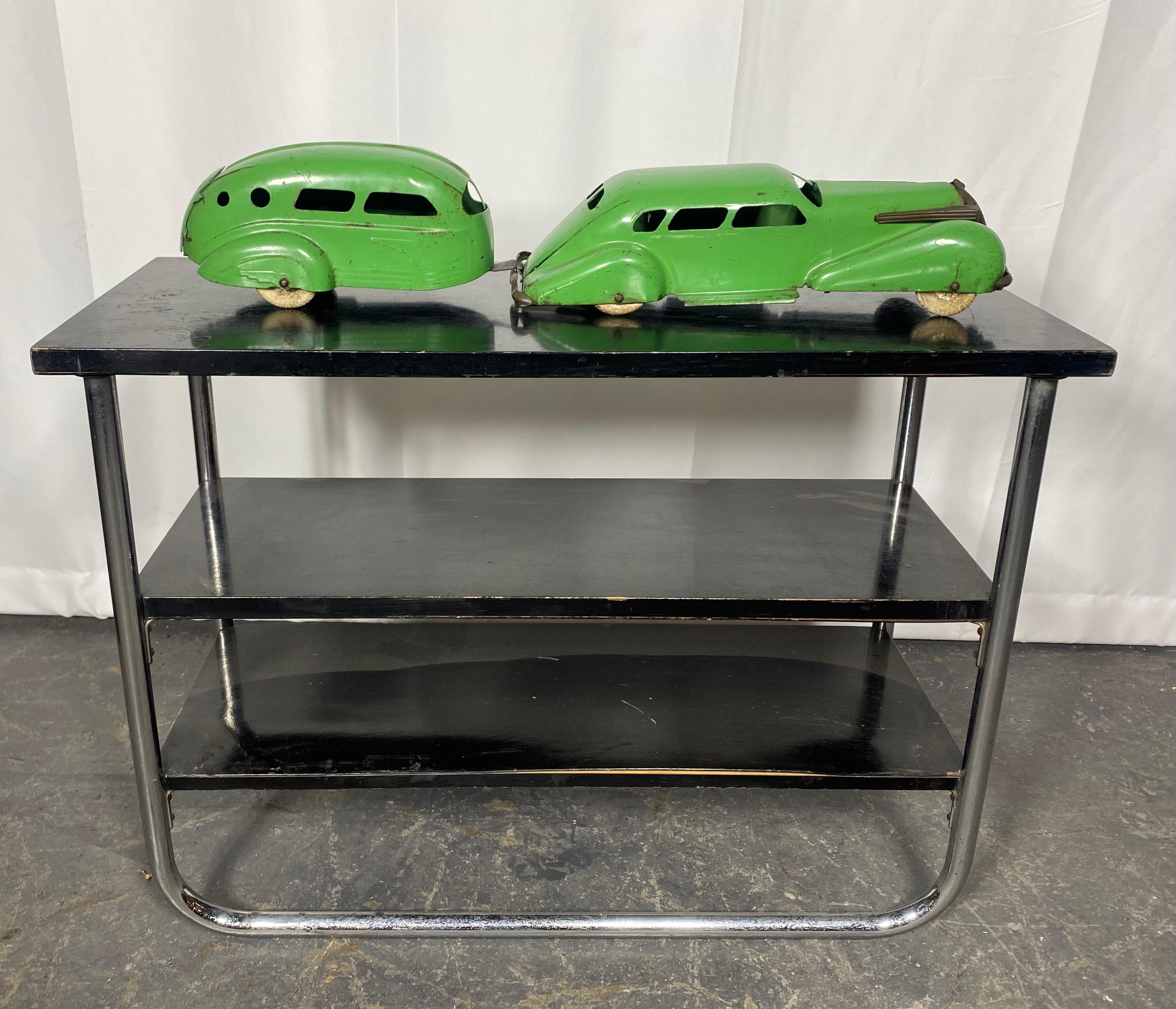 Wyandotte Lasalle Toy Car and Airstream Trailer .pressed steel , Art Deco For Sale 2